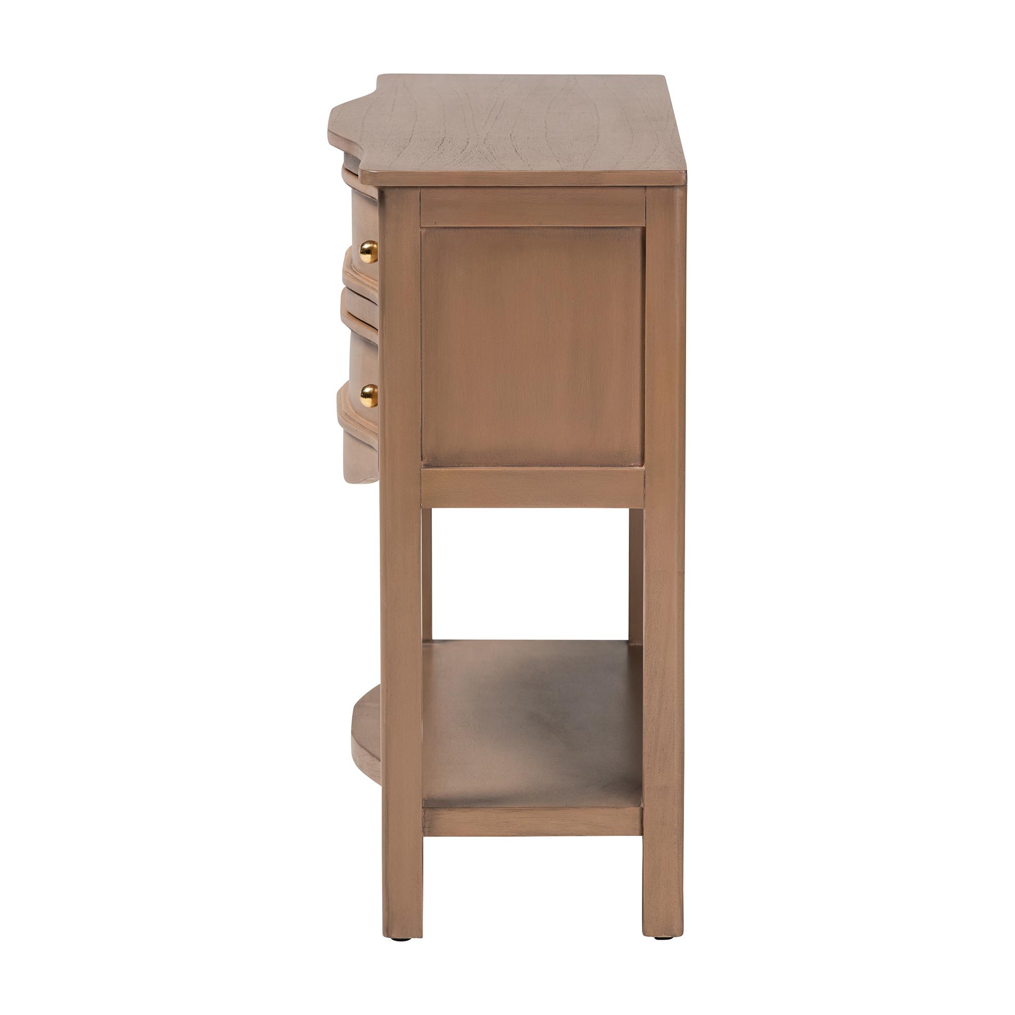 bali & pari Kelila Console Table with Curved Front - 2-Drawer Entryway Table with Open Shelf and Sculpted Apron for Living Room or Hallway