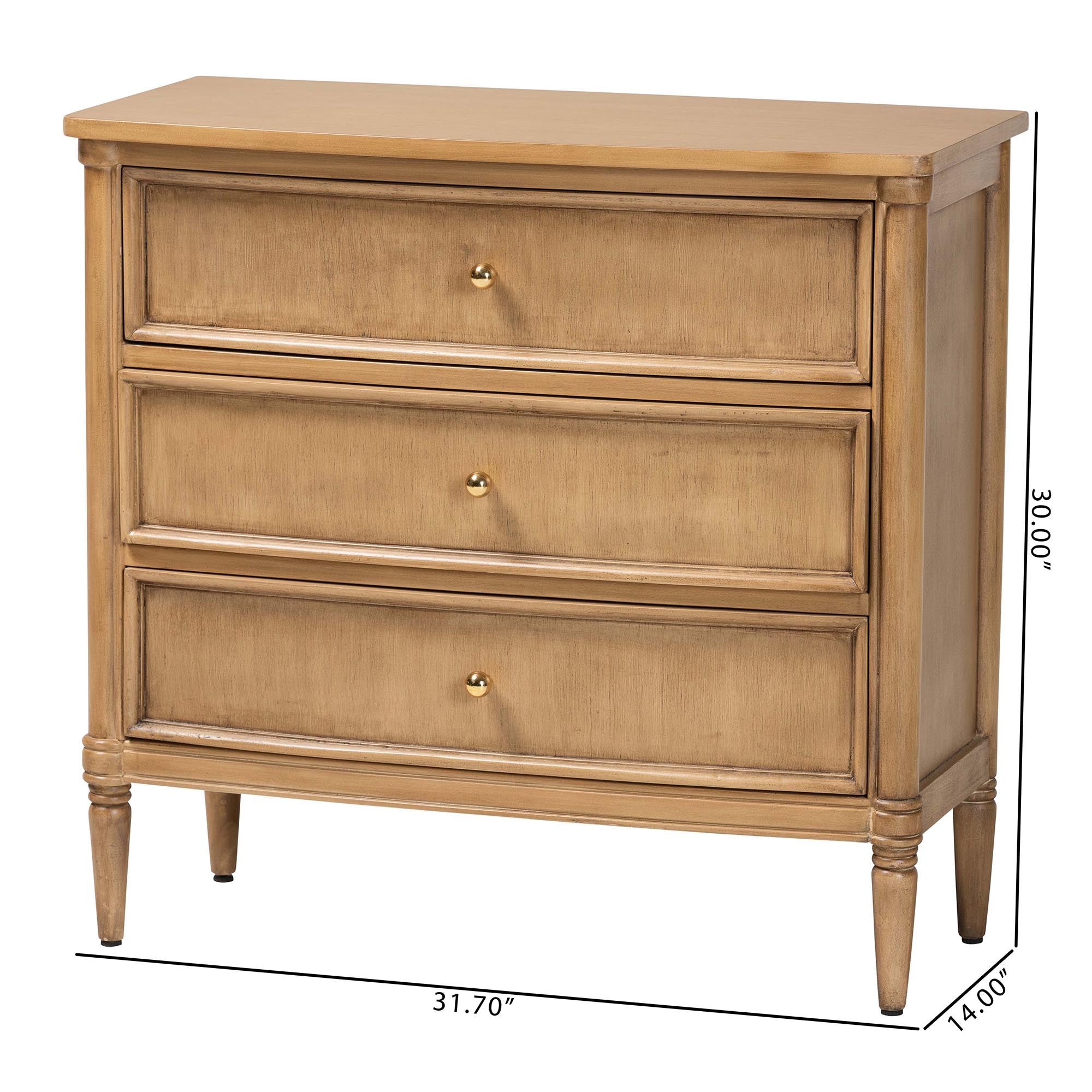 bali & pari Karmel Chest - 3-Drawer Storage Chest with Curved Front and Tapered Legs for Bedroom