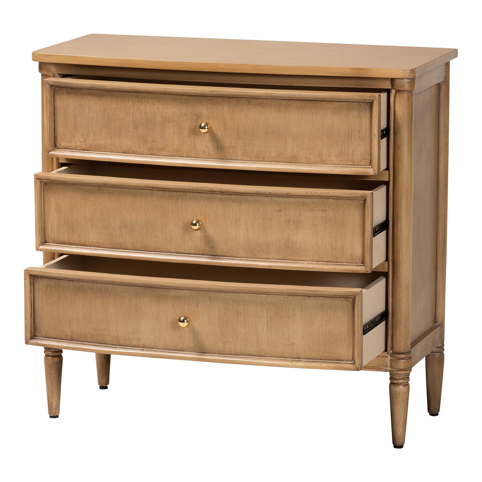bali & pari Karmel Chest - 3-Drawer Storage Chest with Curved Front and Tapered Legs for Bedroom