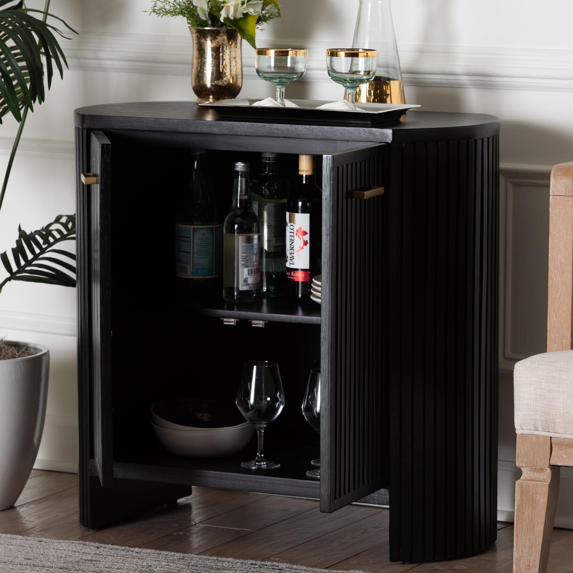 bali & pari Keshet Fluted Wood Storage Cabinet - 2-Door Accent Cabinet with Vertical Slat Panels and Metal Door Pulls for Living Room or Entryway