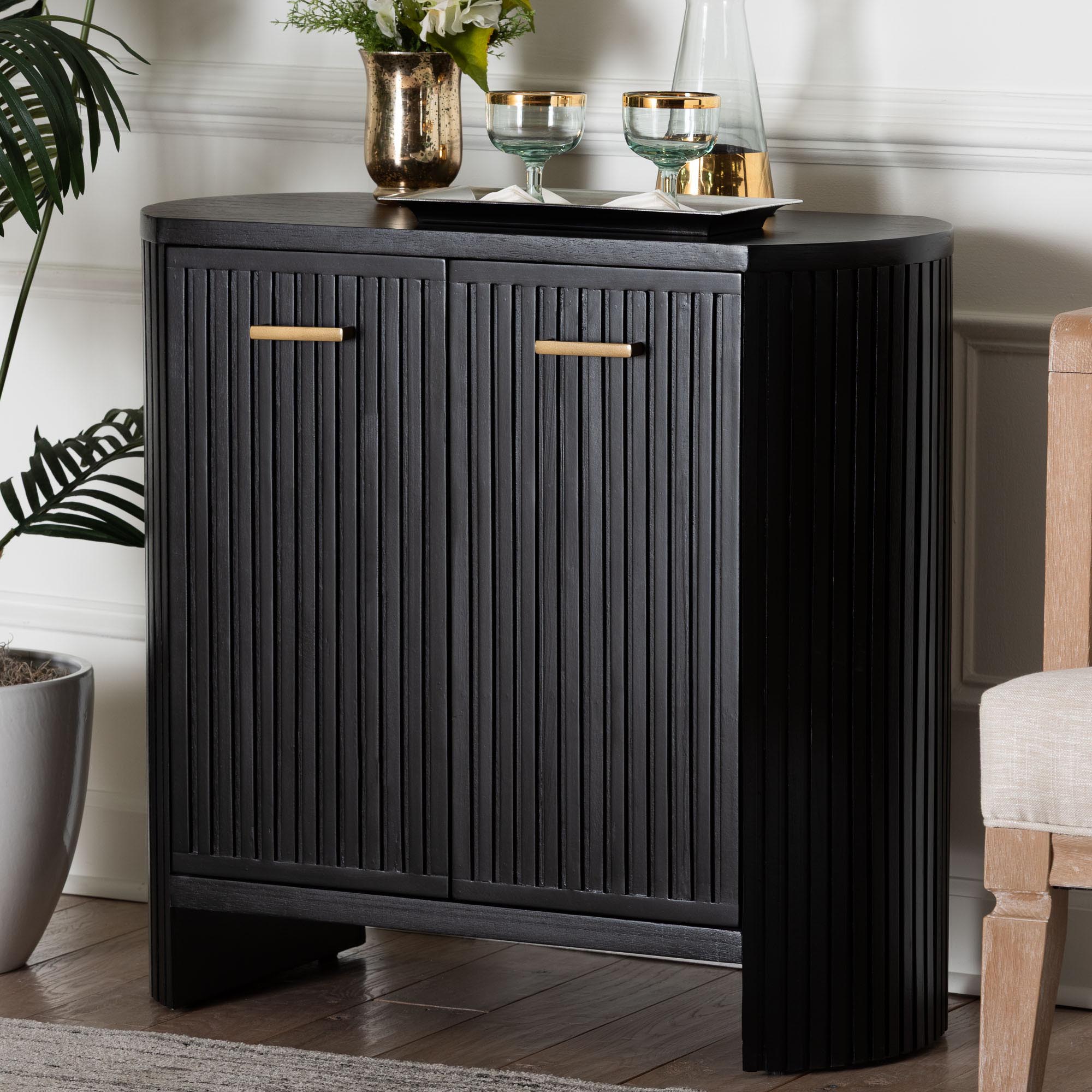 bali & pari Keshet Fluted Wood Storage Cabinet - 2-Door Accent Cabinet with Vertical Slat Panels and Metal Door Pulls for Living Room or Entryway