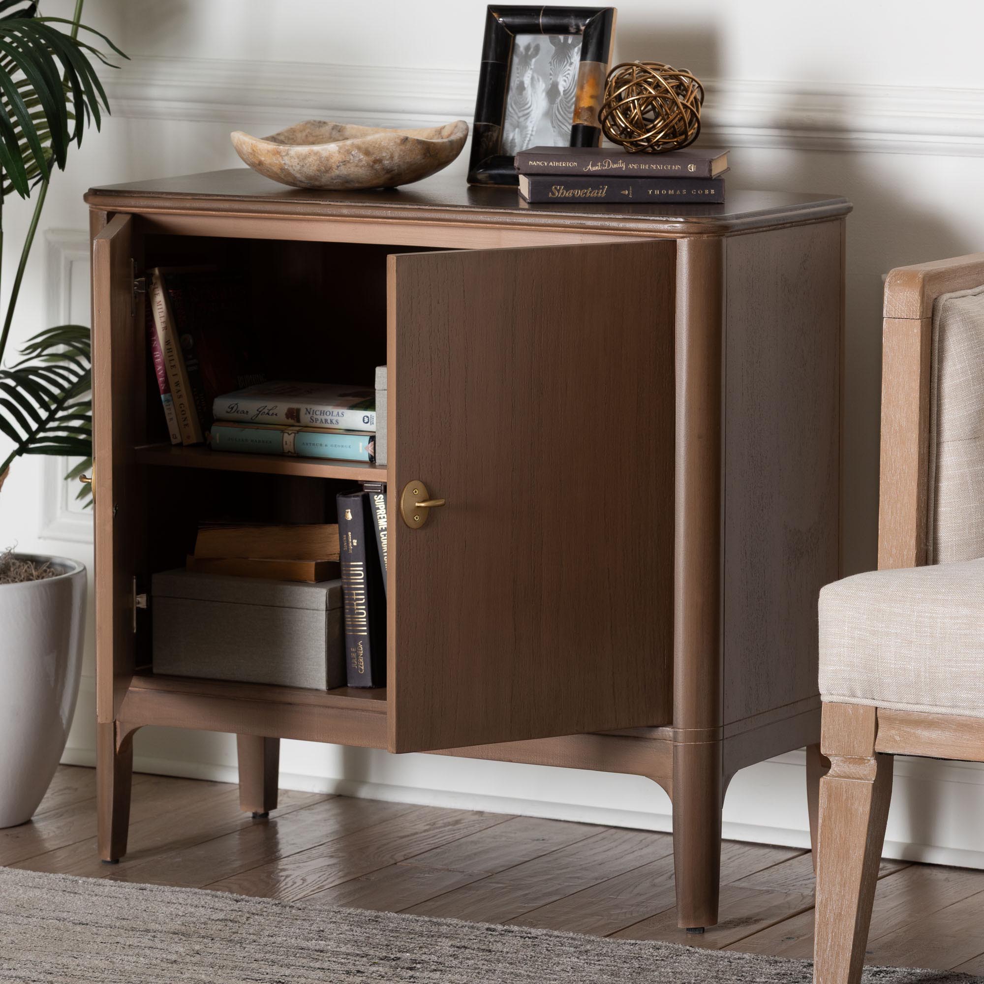 bali & pari Latifa Storage Cabinet - 2-Door Accent Cabinet with Rounded Edges and Metal Door Pulls for Living Room or Entryway