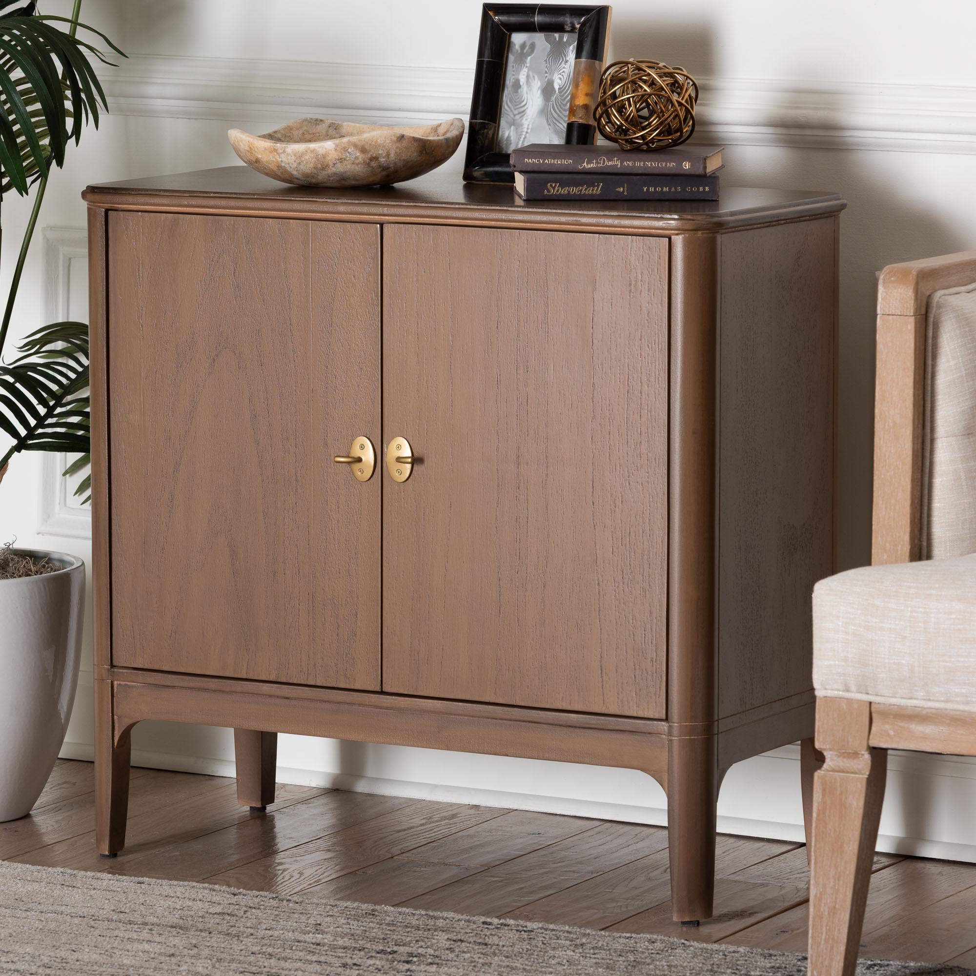bali & pari Latifa Storage Cabinet - 2-Door Accent Cabinet with Rounded Edges and Metal Door Pulls for Living Room or Entryway