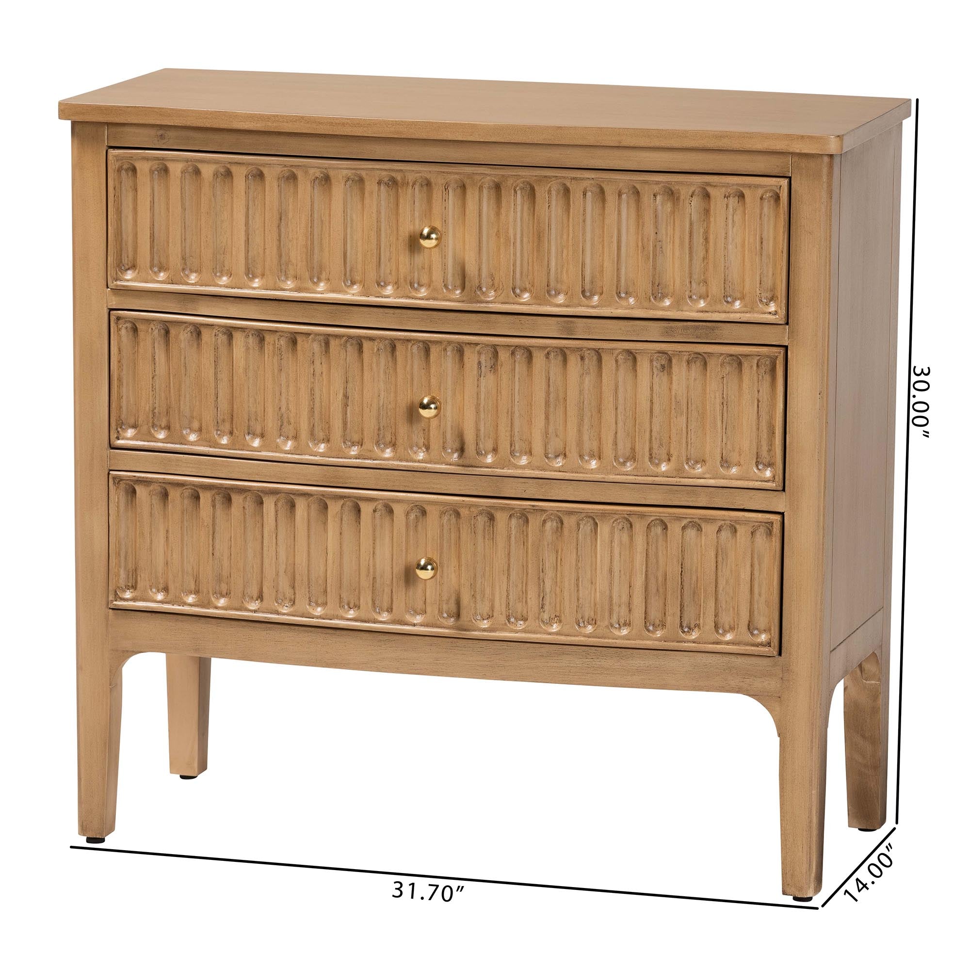 bali & pari Lavi Fluted Wood Chest - 3-Drawer Storage Chest with Textured Drawer Fronts and Round Knobs for Bedroom