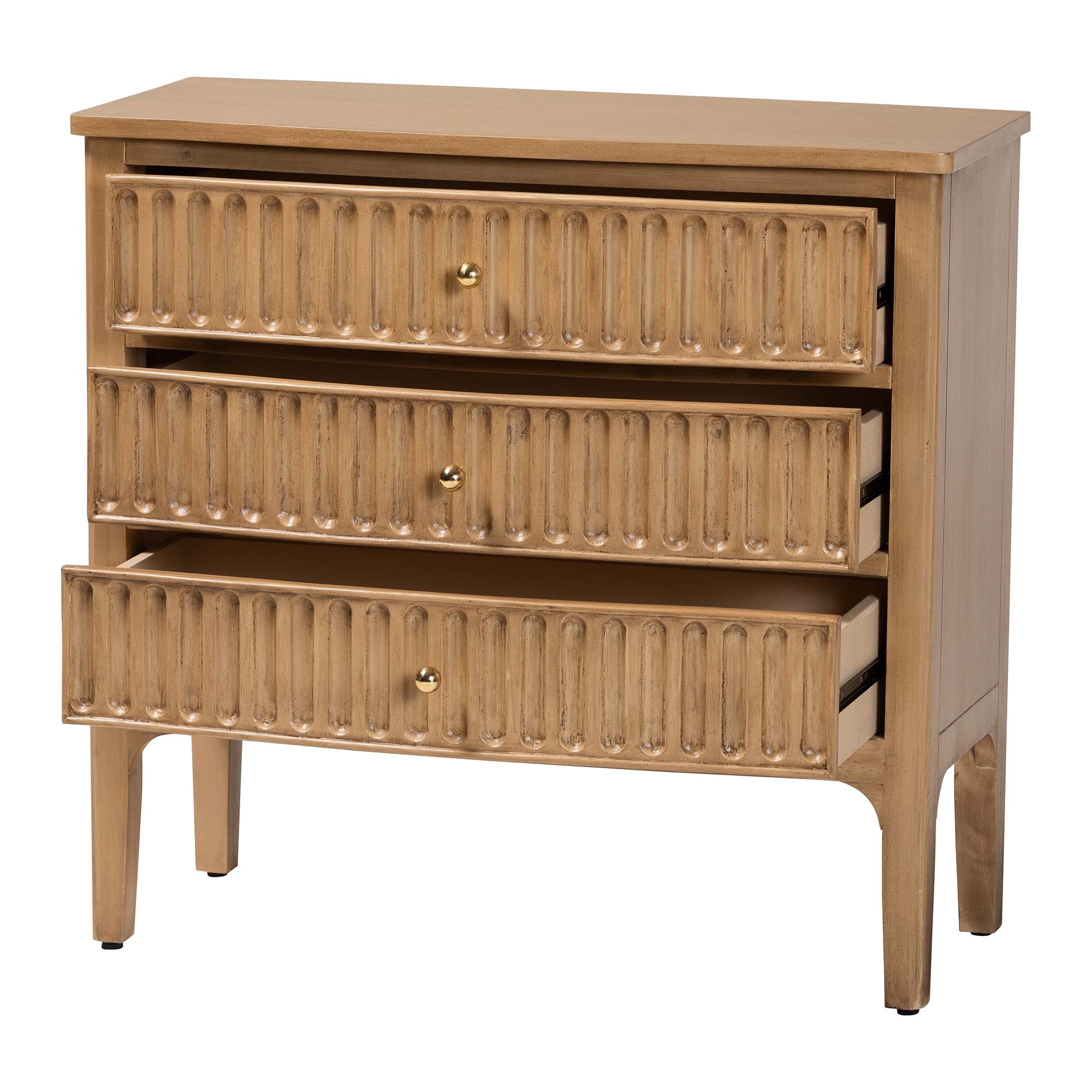 bali & pari Lavi Fluted Wood Chest - 3-Drawer Storage Chest with Textured Drawer Fronts and Round Knobs for Bedroom