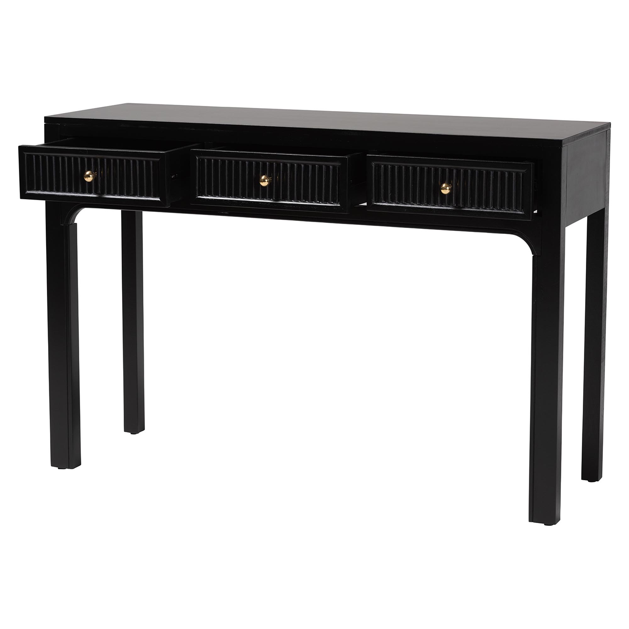 bali & pari Leah Console Table - 3-Drawer Accent Table with Fluted Wood Detailing for Living Room, Hallway, or Entryway