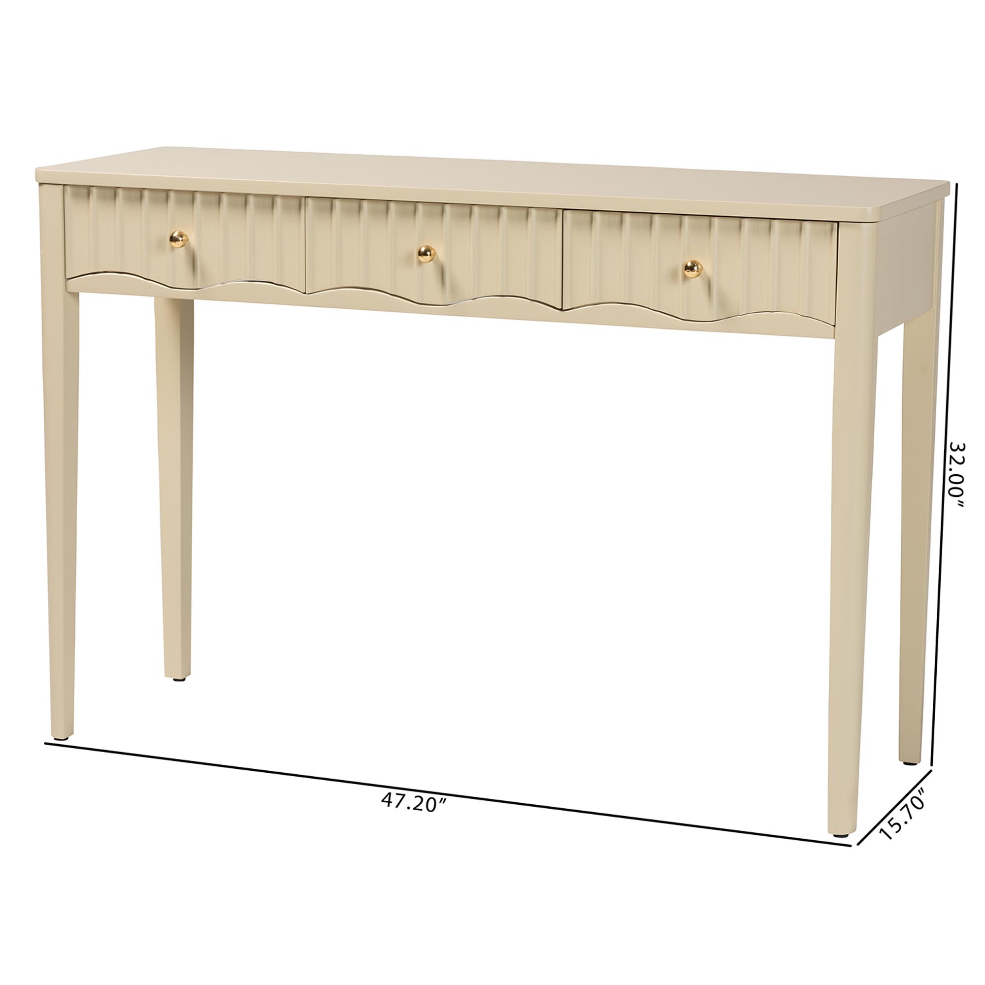 bali & pari Leeba Console Table - 3-Drawer Accent Table with Fluted Wood and Scalloped Framing for Living Room, Hallway, or Entryway