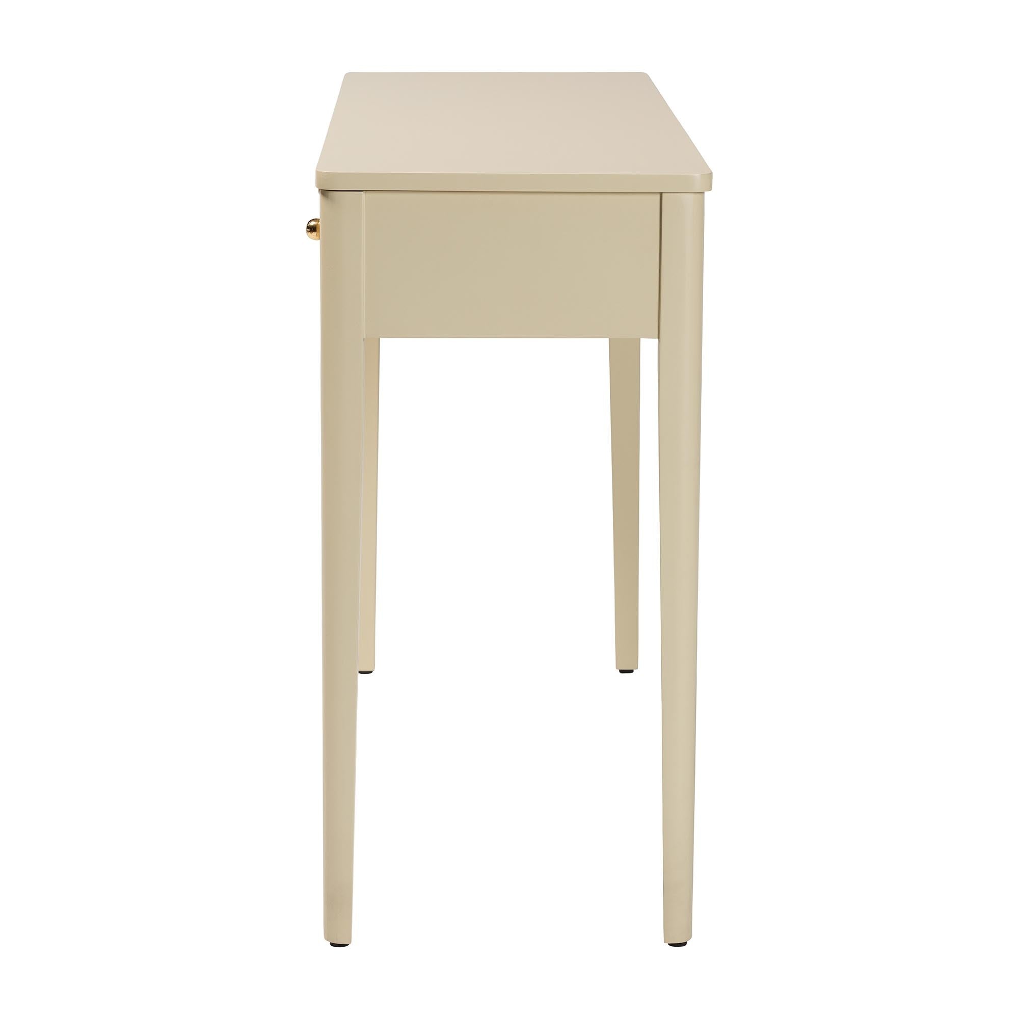 bali & pari Leeba Console Table - 3-Drawer Accent Table with Fluted Wood and Scalloped Framing for Living Room, Hallway, or Entryway