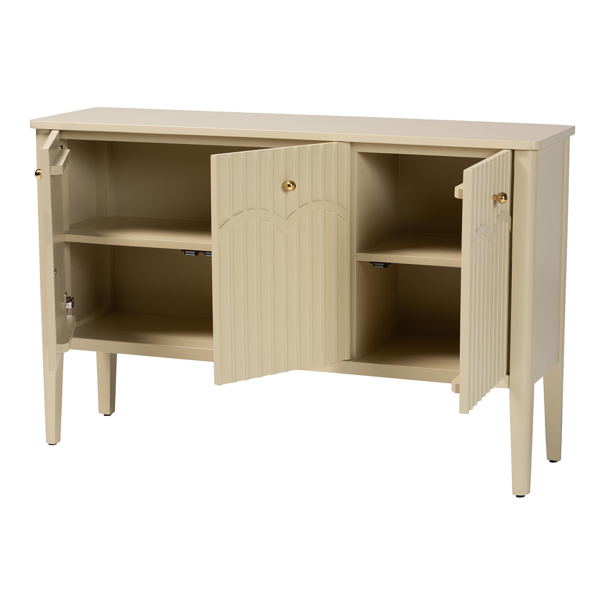bali & pari Leeba Sideboard - Modern Storage Buffet Console with Fluted Wood and Scalloped Molding for Kitchen or Dining Room