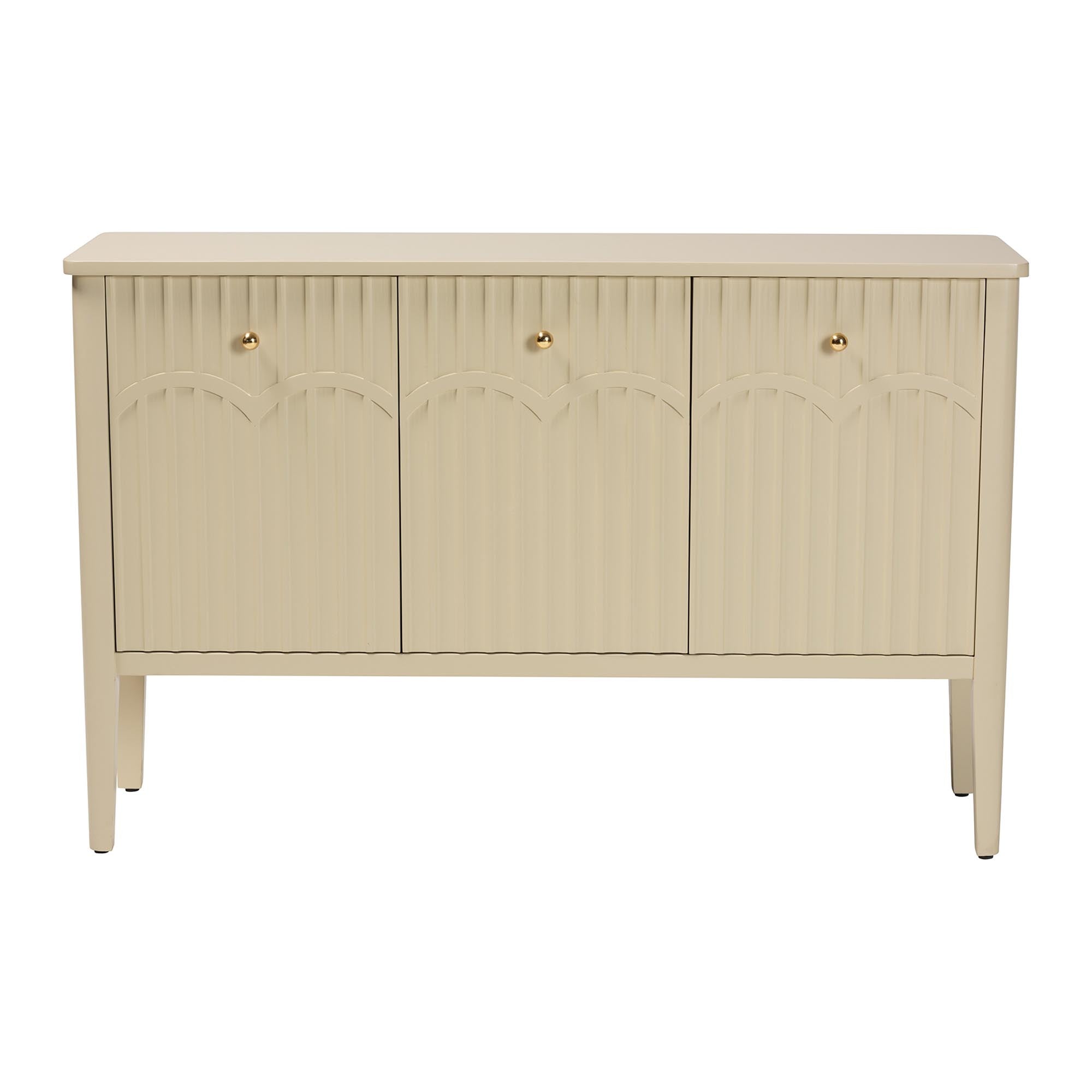 bali & pari Leeba Sideboard - Modern Storage Buffet Console with Fluted Wood and Scalloped Molding for Kitchen or Dining Room