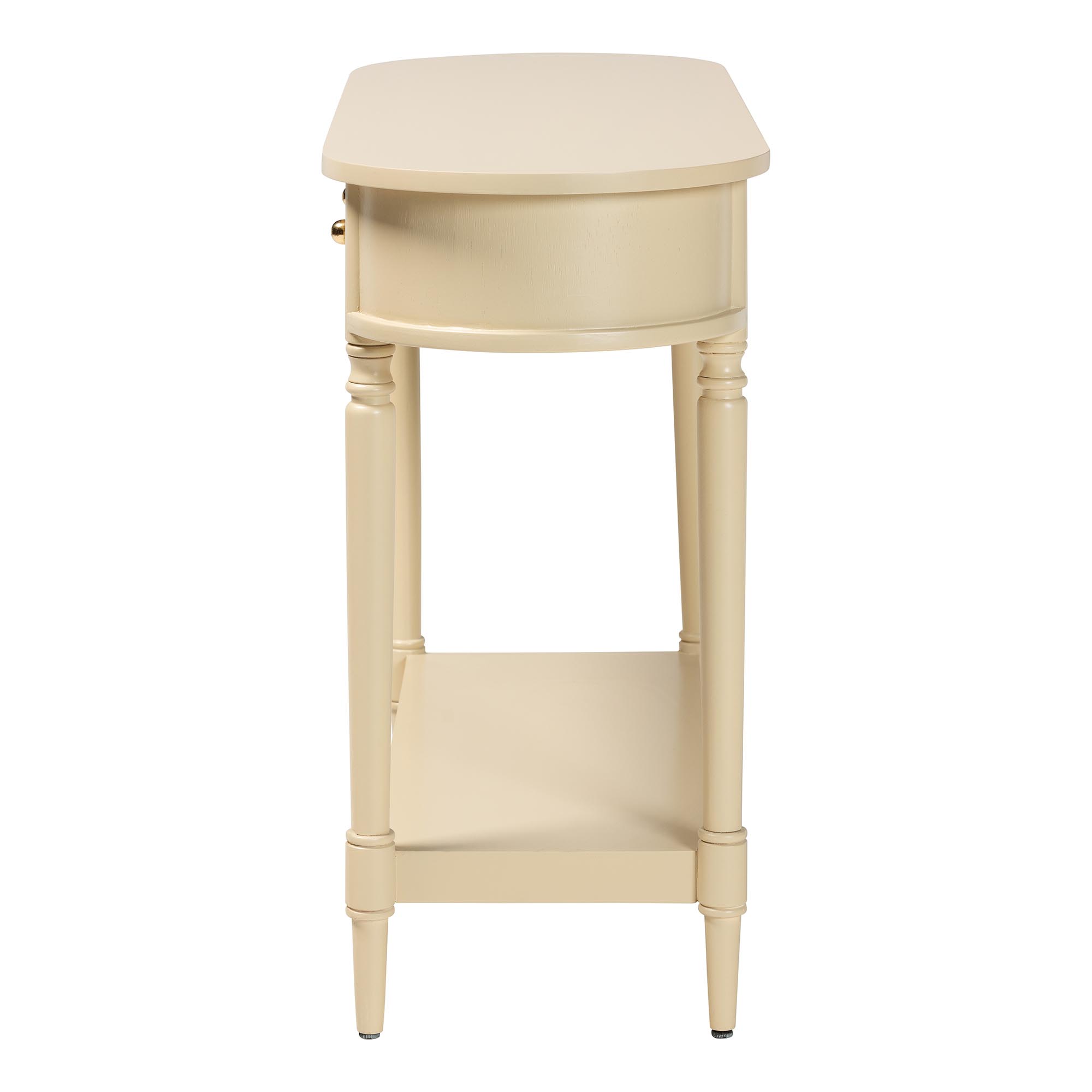 bali & pari Liba Console Table - 3-Drawer Accent Table with Scalloped Detailing and Open Shelf Storage for Hallway, Entryway, or Living Room