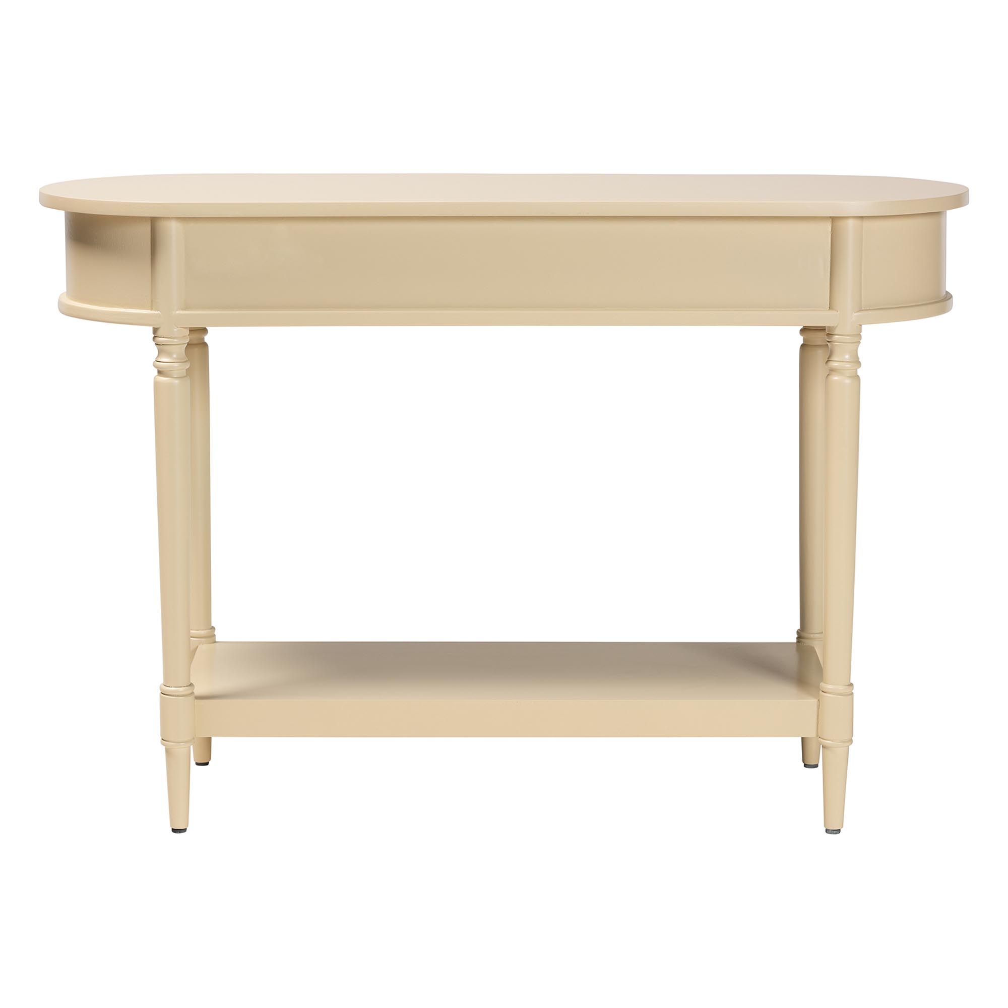 bali & pari Liba Console Table - 3-Drawer Accent Table with Scalloped Detailing and Open Shelf Storage for Hallway, Entryway, or Living Room