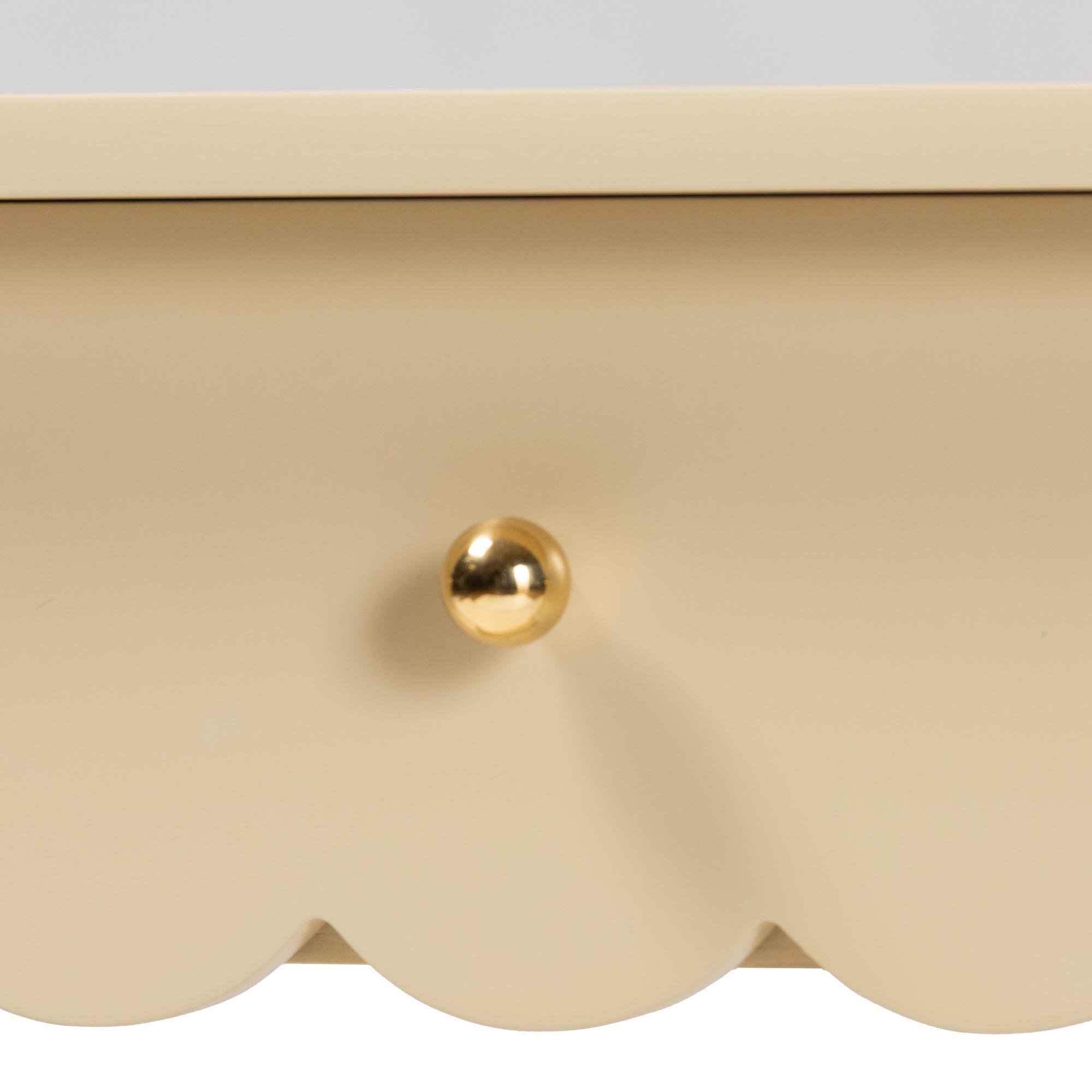 bali & pari Liba Console Table - 3-Drawer Accent Table with Scalloped Detailing and Open Shelf Storage for Hallway, Entryway, or Living Room