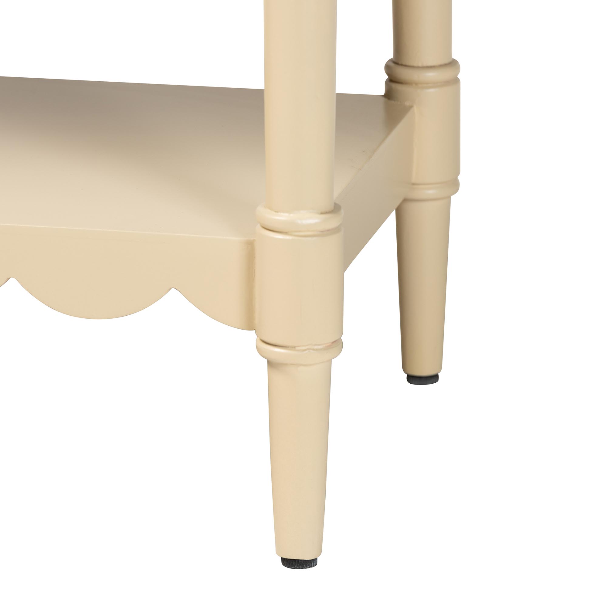 bali & pari Liba Console Table - 3-Drawer Accent Table with Scalloped Detailing and Open Shelf Storage for Hallway, Entryway, or Living Room