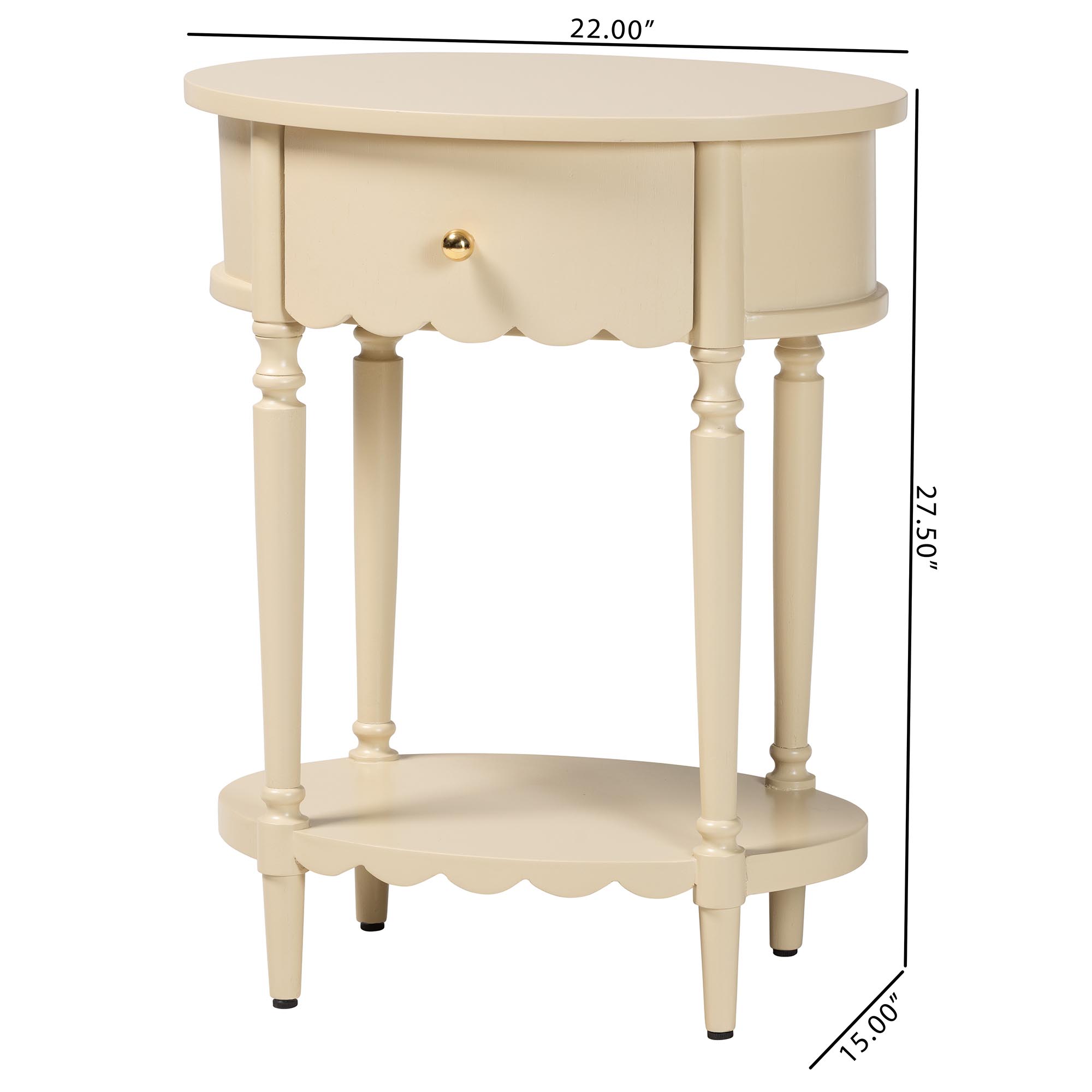 bali & pari Liba End Table - 1-Drawer Accent Table with Scalloped Detailing and Open Shelf Storage for Hallway, Entryway, and Living Room