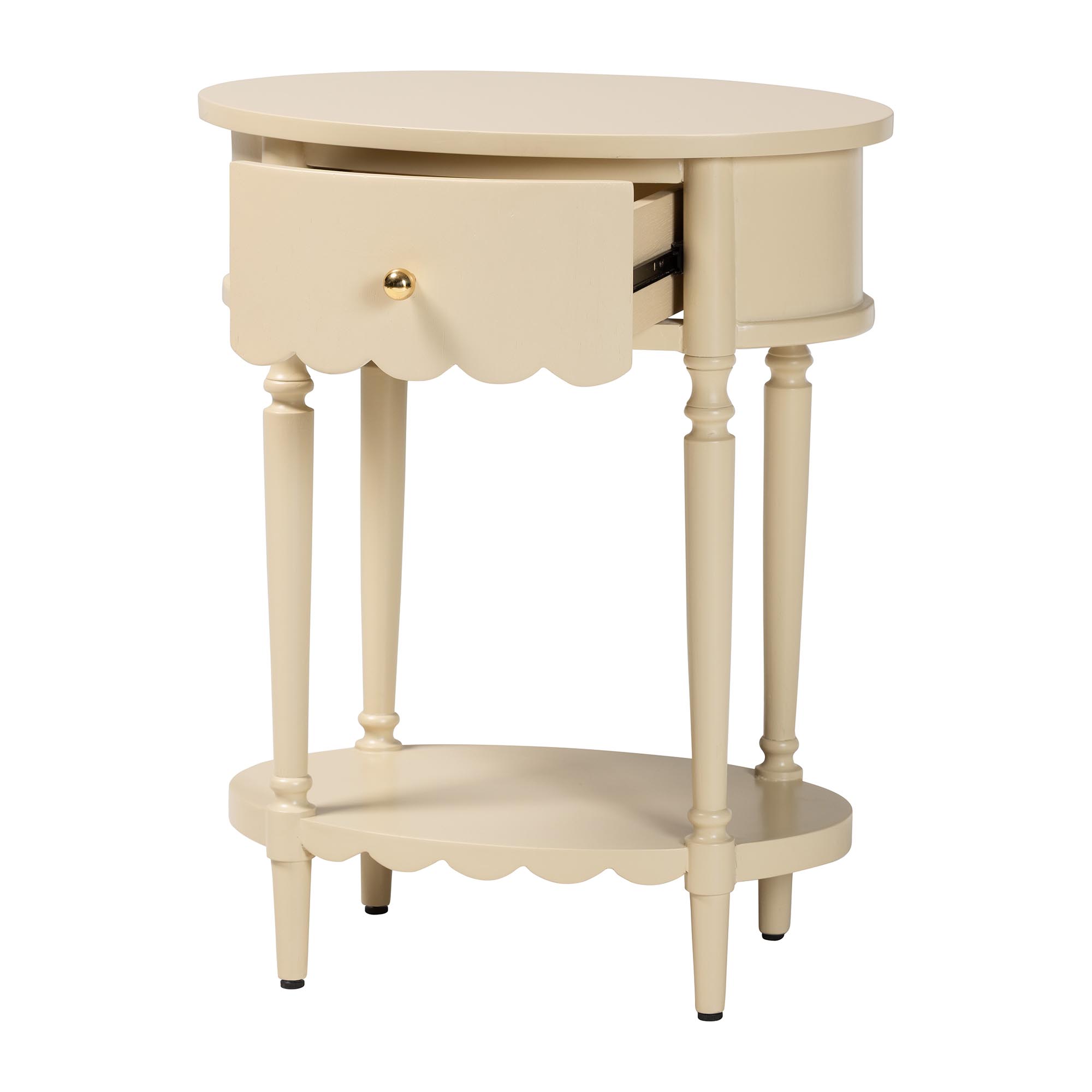 bali & pari Liba End Table - 1-Drawer Accent Table with Scalloped Detailing and Open Shelf Storage for Hallway, Entryway, and Living Room