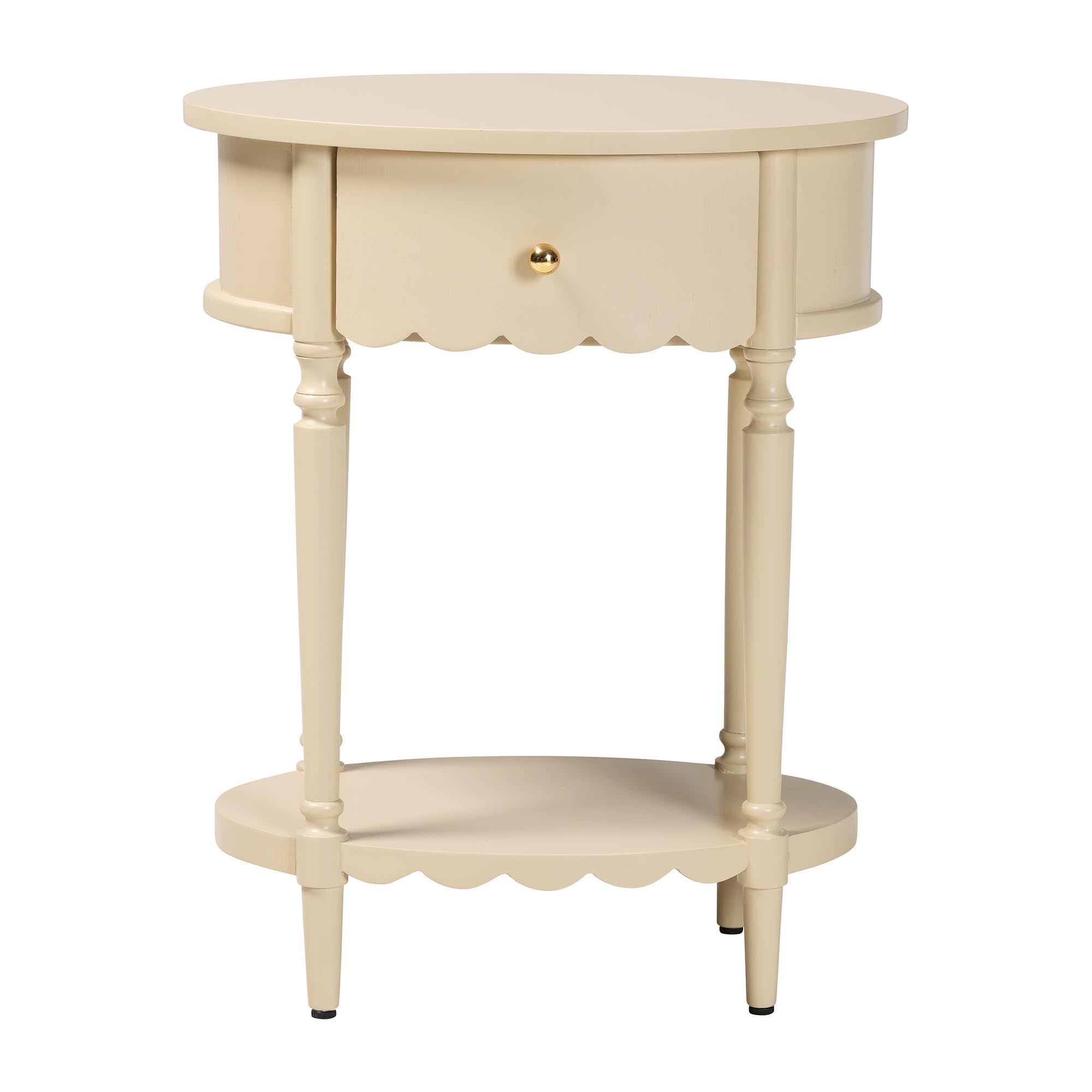 bali & pari Liba End Table - 1-Drawer Accent Table with Scalloped Detailing and Open Shelf Storage for Hallway, Entryway, and Living Room