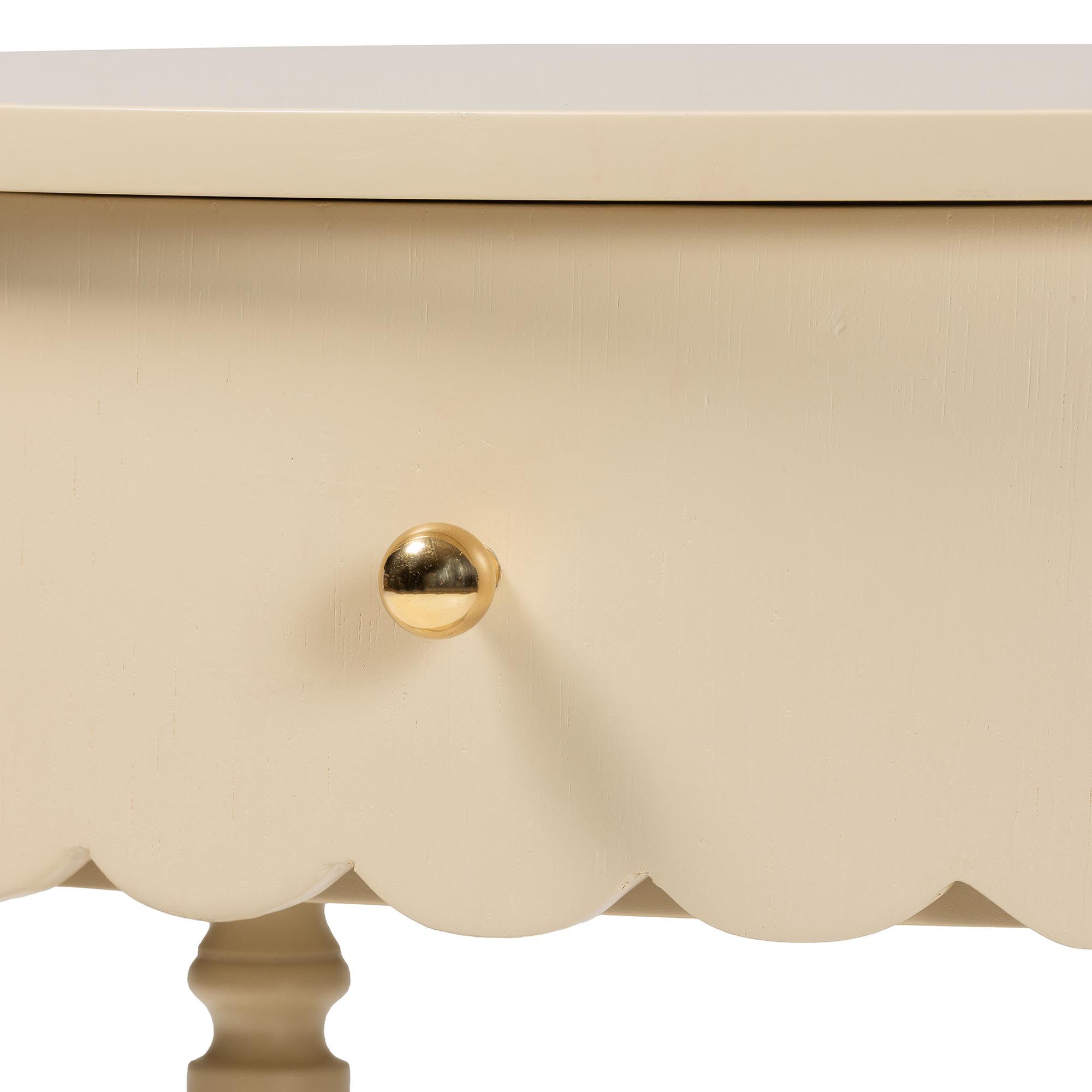 bali & pari Liba End Table - 1-Drawer Accent Table with Scalloped Detailing and Open Shelf Storage for Hallway, Entryway, and Living Room