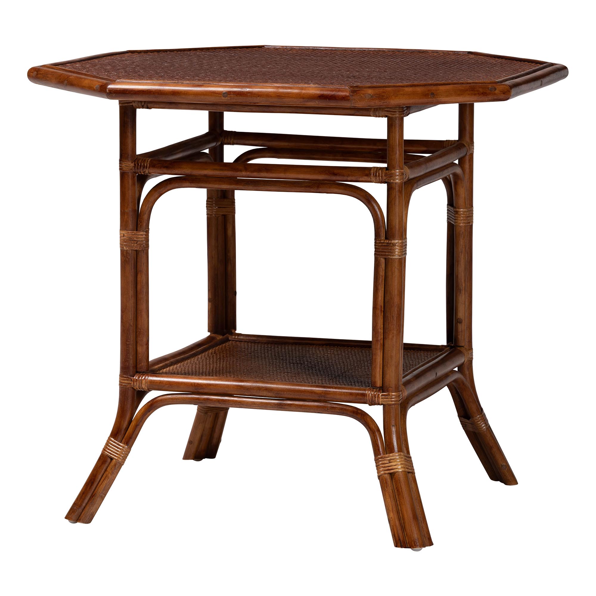 bali & pari Simon Marbled Tortoise Natural Rattan 5-Piece Dining Set - Handwoven Wicker Dining Table with Octagonal Top and 4 Matching Chairs Set