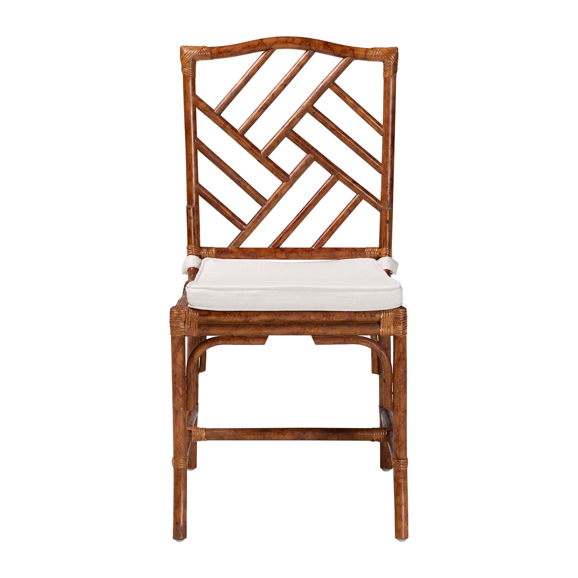 bali & pari Rio Marbled Tortoise Natural Rattan Dining Chair - Handwoven Wicker Accent Side Chair with Removable Cushion, for Dining Room or Accent Seating