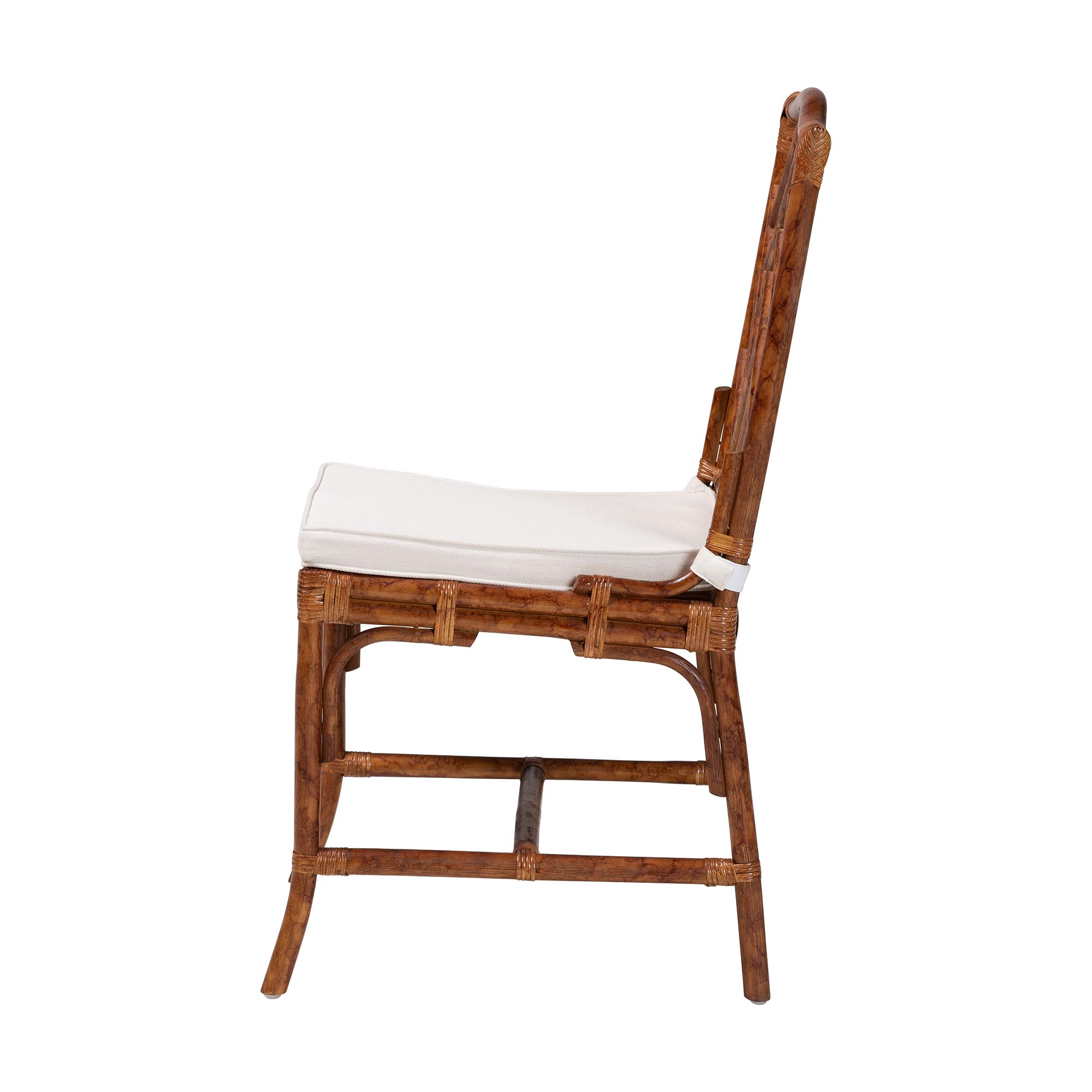bali & pari Rio Marbled Tortoise Natural Rattan Dining Chair - Handwoven Wicker Accent Side Chair with Removable Cushion, for Dining Room or Accent Seating