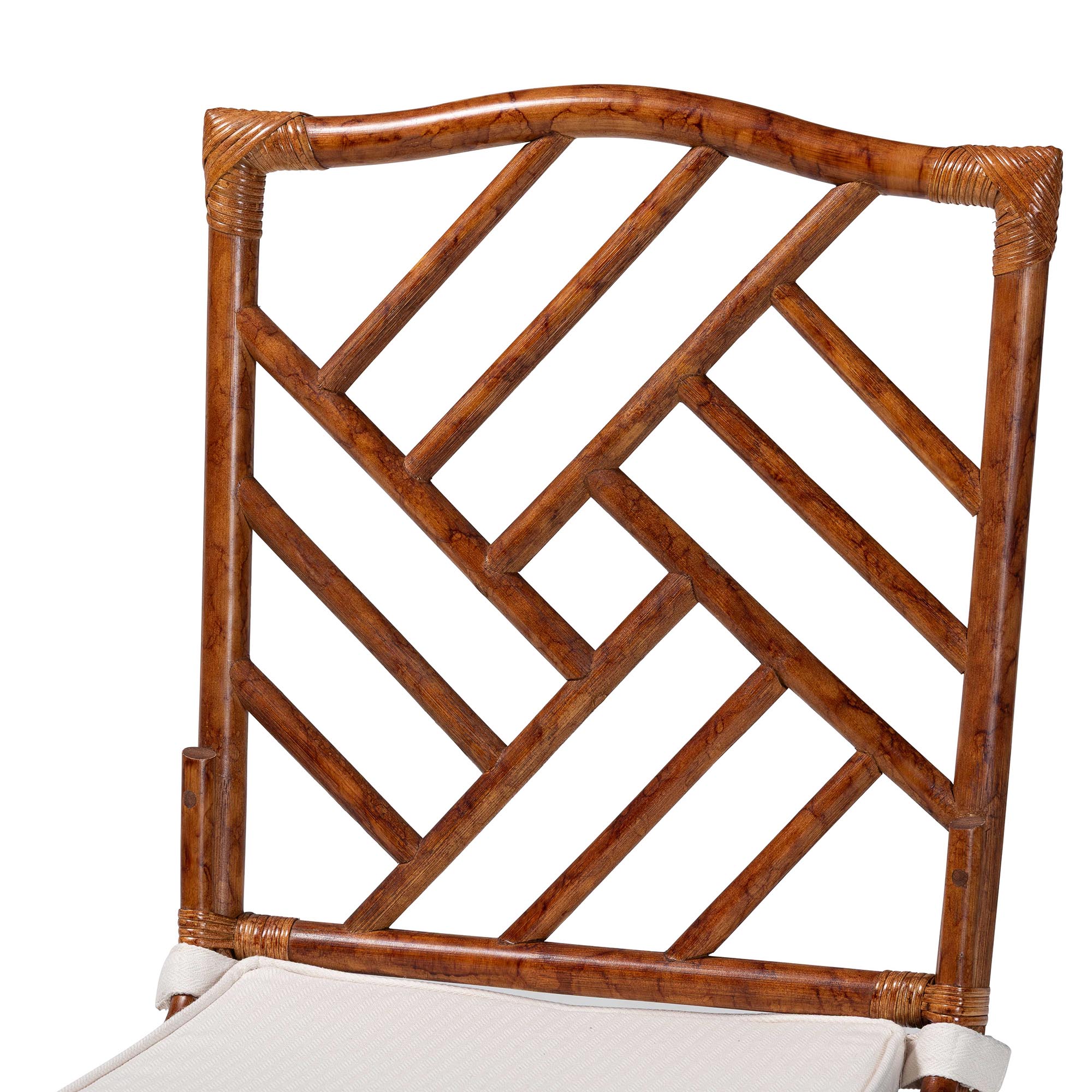 bali & pari Rio Marbled Tortoise Natural Rattan Dining Chair - Handwoven Wicker Accent Side Chair with Removable Cushion, for Dining Room or Accent Seating