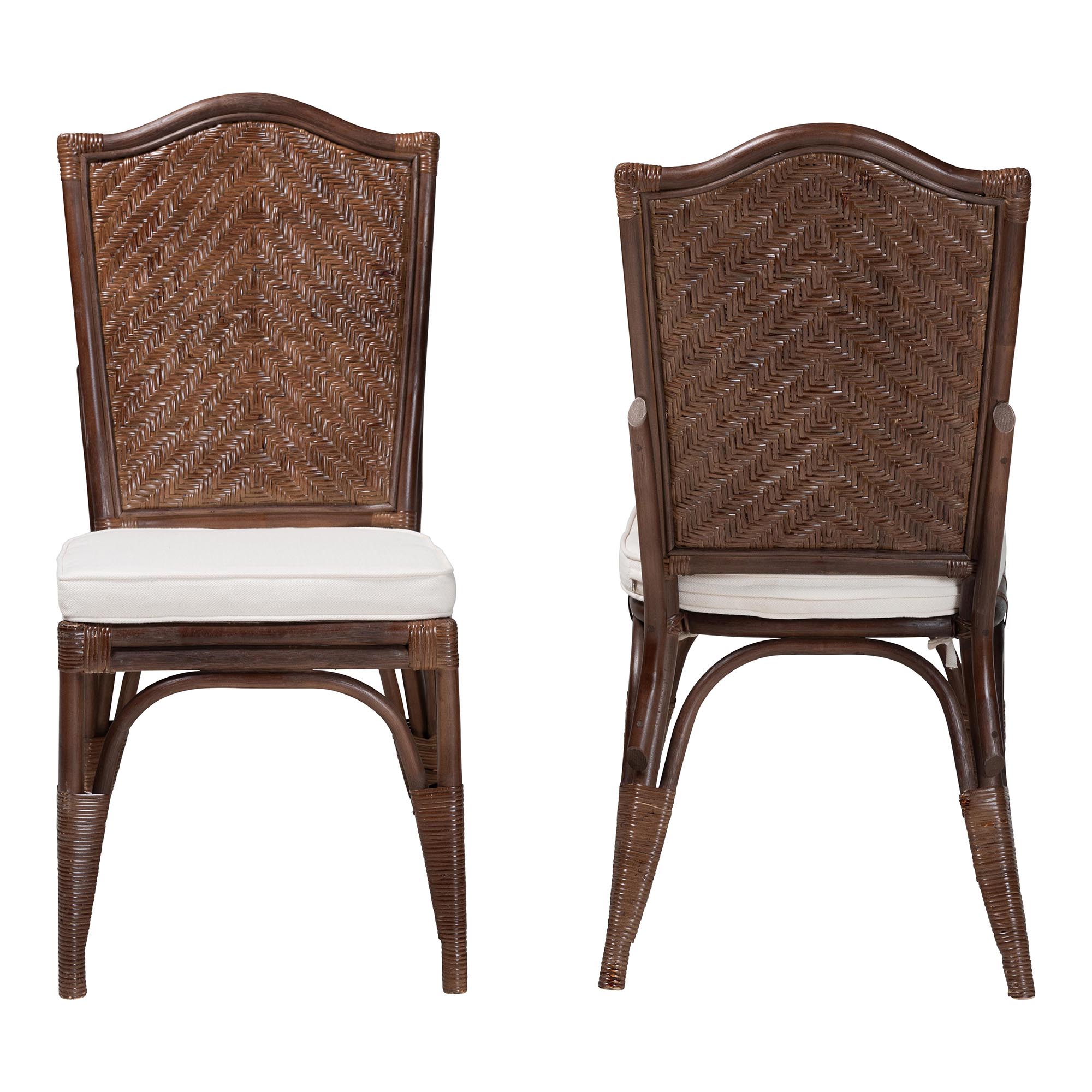 bali & pari Mahdis Natural Rattan 2-Piece Dining Chair Set with Cushion - Handwoven Wicker Accent Chair with Woven Chevron Back for Kitchen or Dining Room