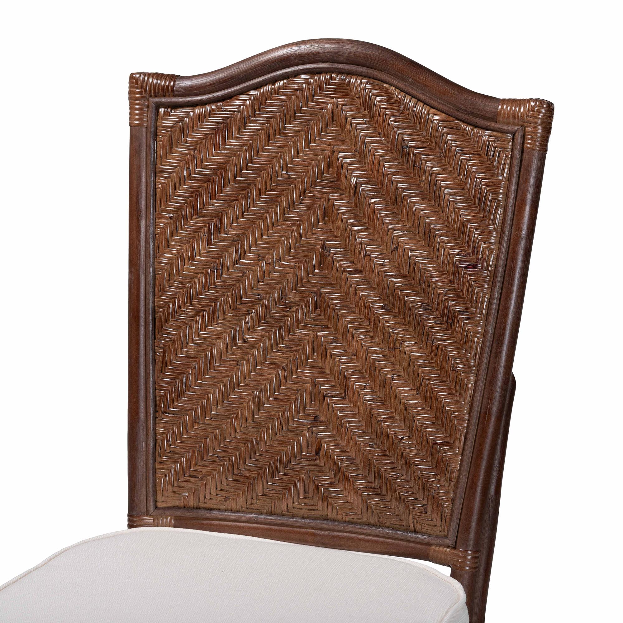 bali & pari Mahdis Natural Rattan 2-Piece Dining Chair Set with Cushion - Handwoven Wicker Accent Chair with Woven Chevron Back for Kitchen or Dining Room