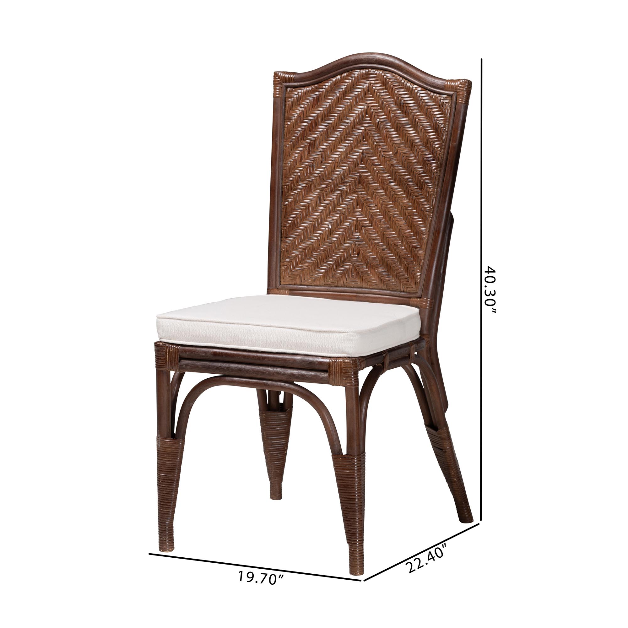 bali & pari Mahdis Natural Rattan 2-Piece Dining Chair Set with Cushion - Handwoven Wicker Accent Chair with Woven Chevron Back for Kitchen or Dining Room