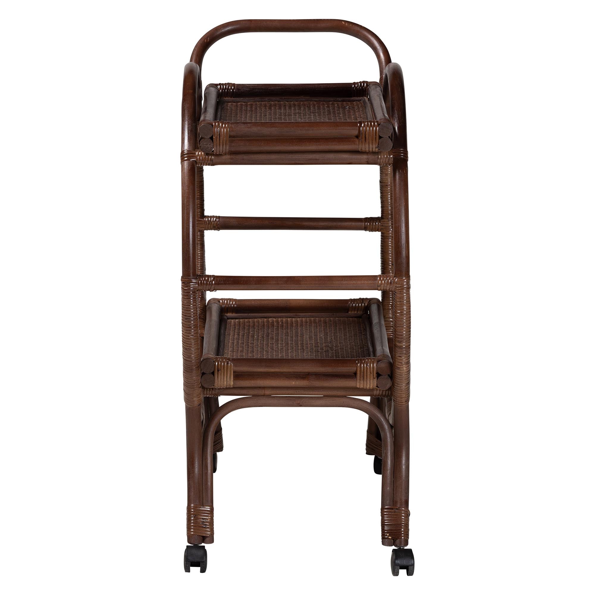 bali & pari Selah Natural Rattan Kitchen Cart - Handwoven Wicker 2-Tier Mobile Serving Cart with Tray Top