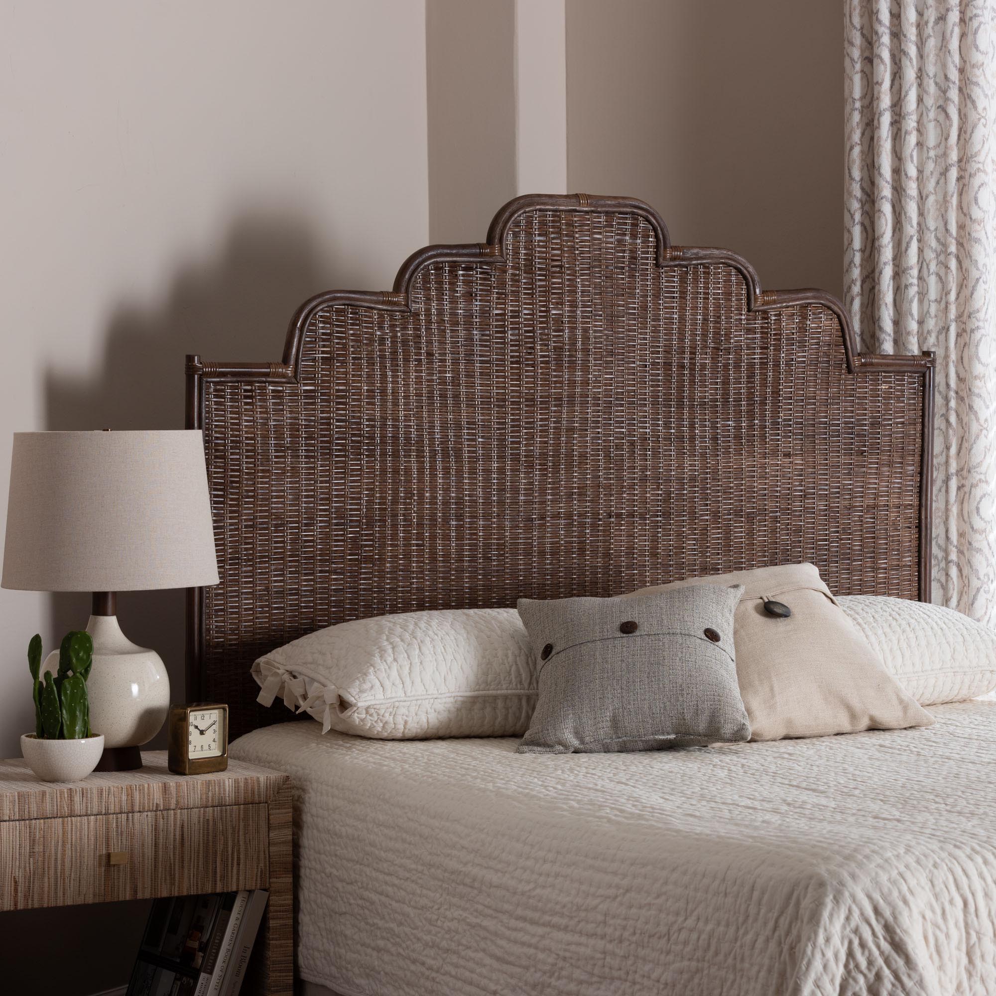 bali & pari Raphaela Natural Rattan Standalone Headboard - Handwoven Wicker Panel Headboard with Stepped Detailing, Queen