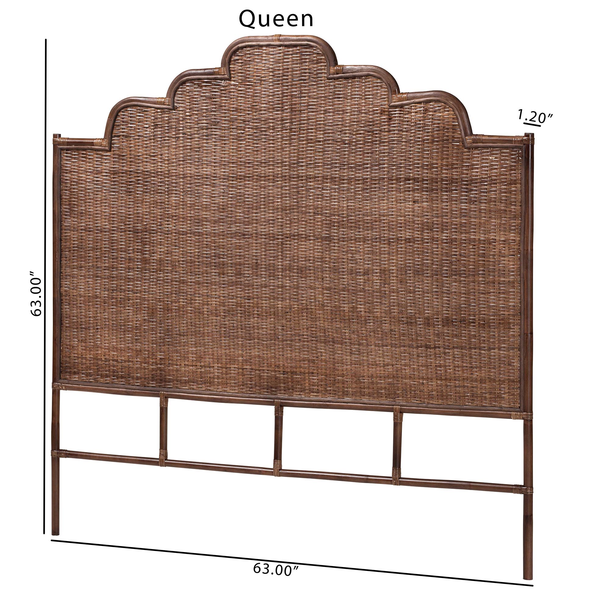 bali & pari Raphaela Natural Rattan Standalone Headboard - Handwoven Wicker Panel Headboard with Stepped Detailing, Queen