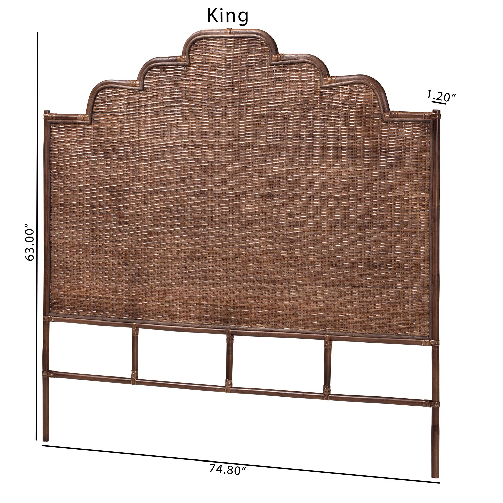 bali & pari Raphaela Natural Rattan Standalone Headboard - Handwoven Wicker Panel Headboard with Stepped Detailing, Queen
