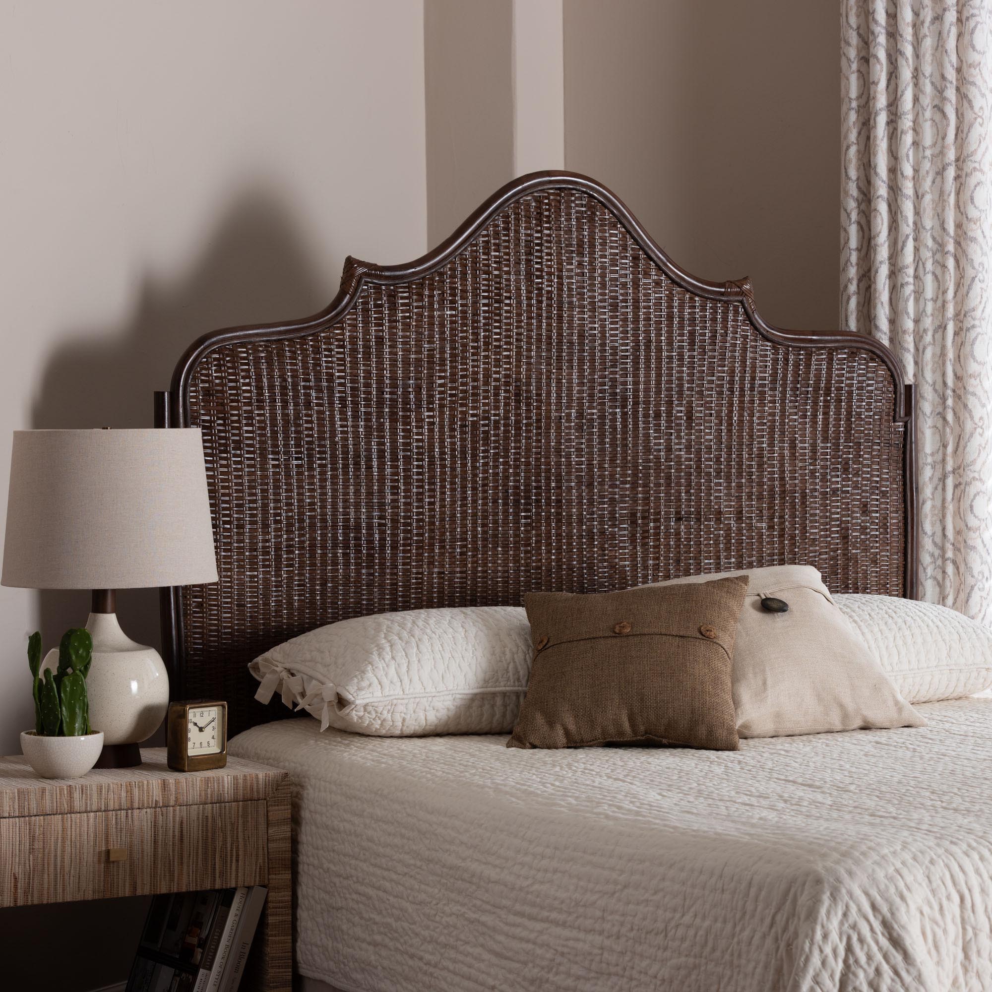 bali & pari Jaelle Natural Rattan Standalone Headboard - Handwoven Wicker Panel Headboard with Arch Top, King