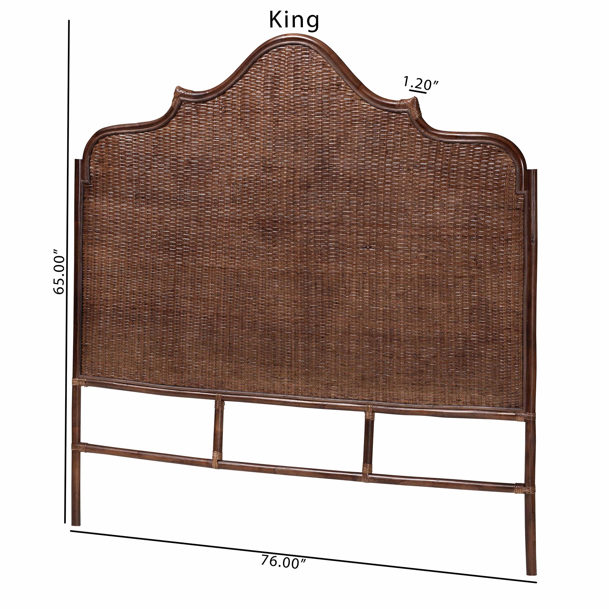 bali & pari Jaelle Natural Rattan Standalone Headboard - Handwoven Wicker Panel Headboard with Arch Top, King