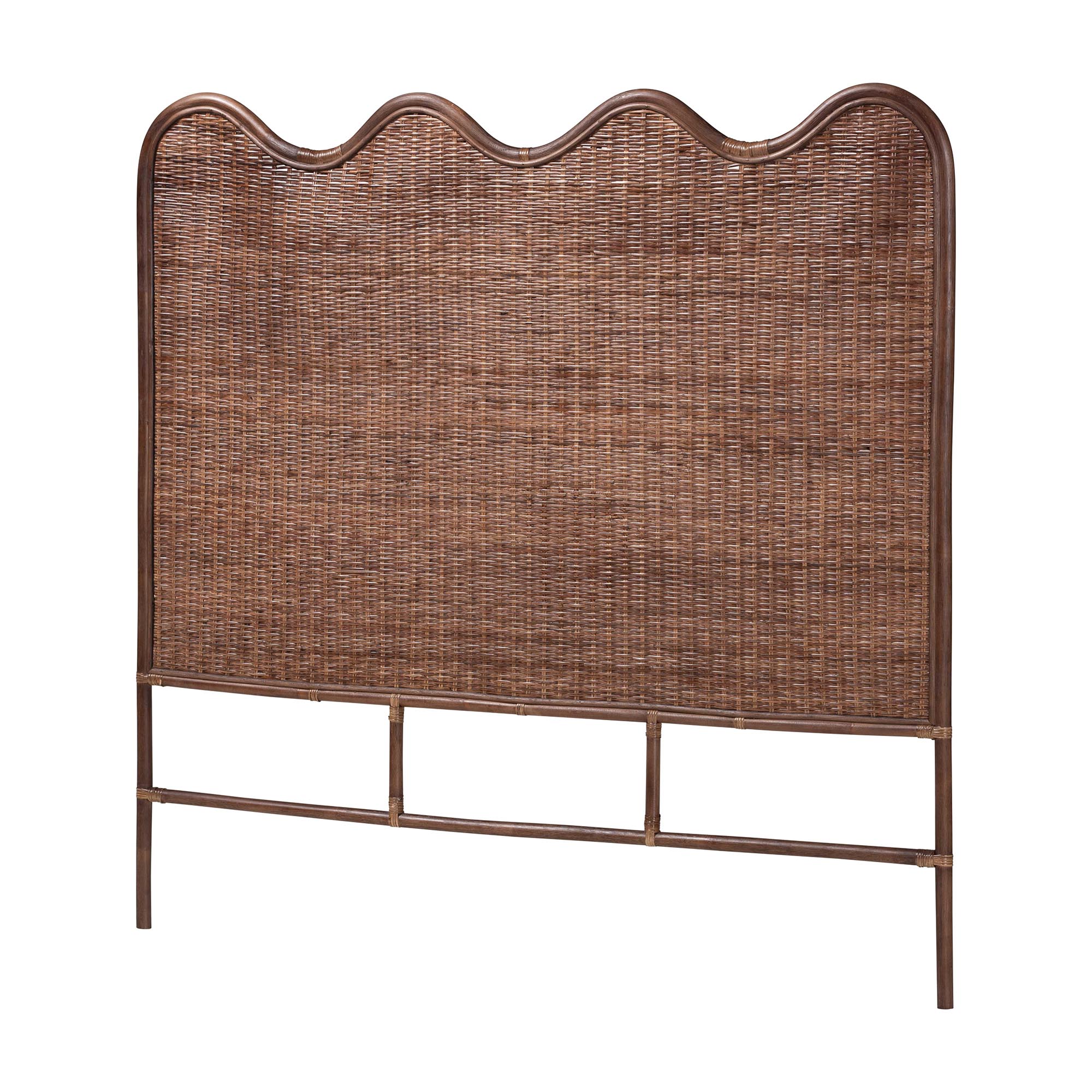 bali & pari Einya Natural Rattan Standalone Headboard - Handwoven Wicker Panel Headboard with Wavy Scalloped Top, Queen