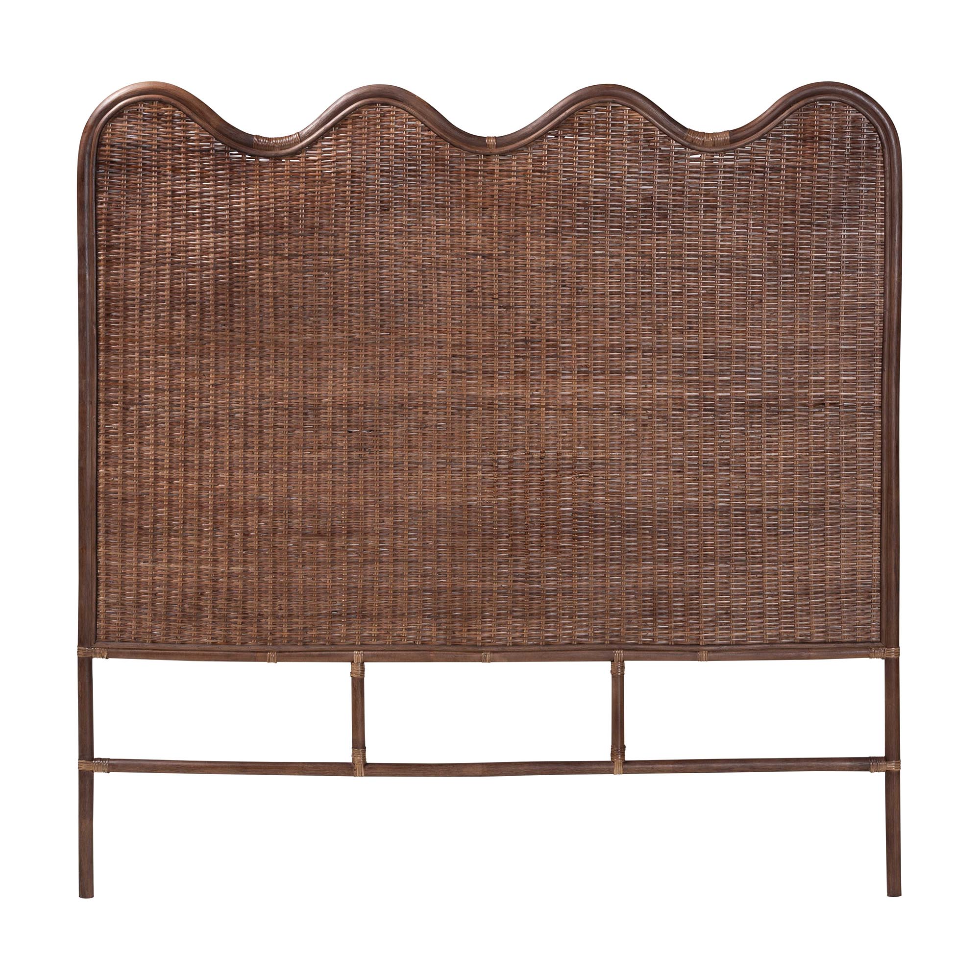 bali & pari Einya Natural Rattan Standalone Headboard - Handwoven Wicker Panel Headboard with Wavy Scalloped Top, Queen