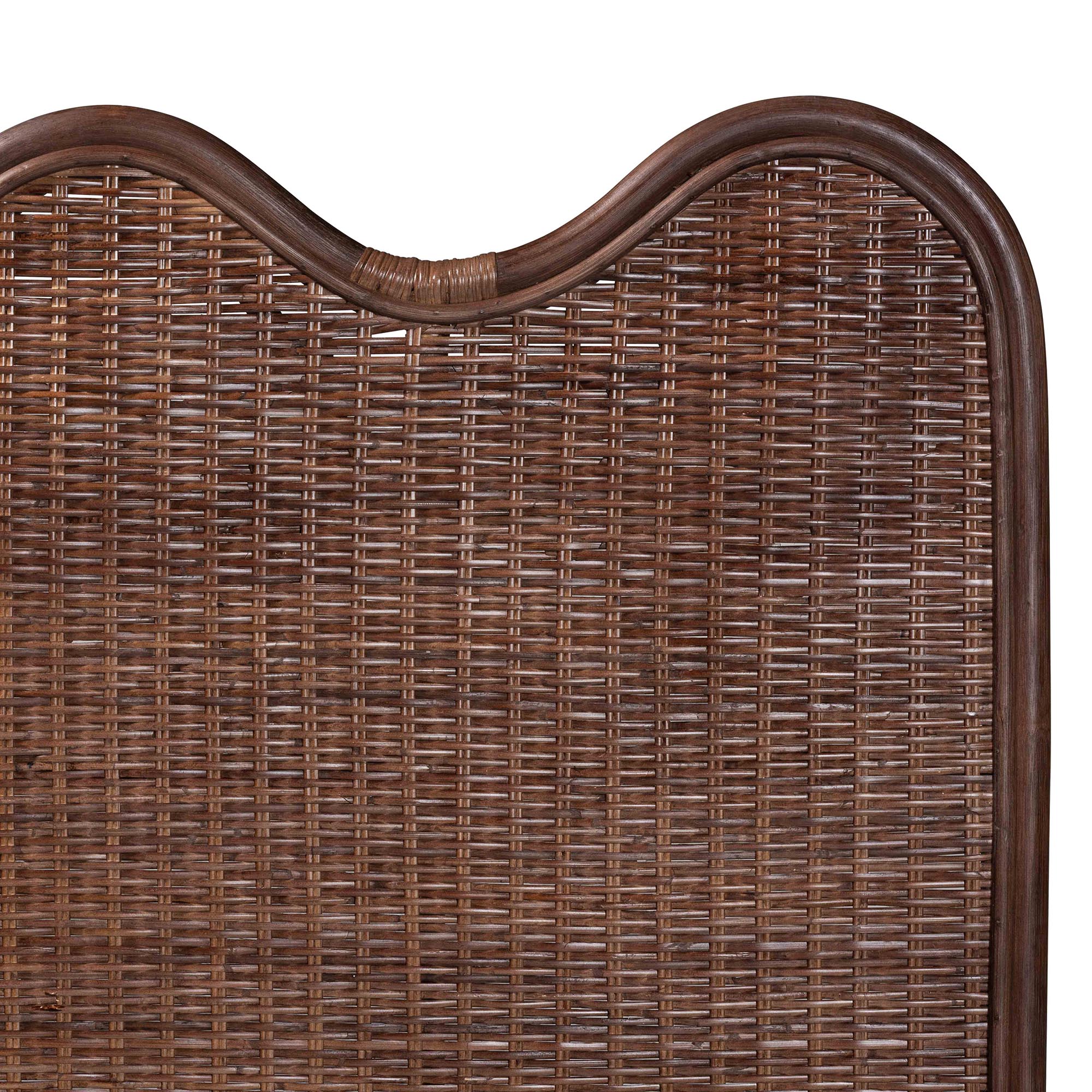 bali & pari Einya Natural Rattan Standalone Headboard - Handwoven Wicker Panel Headboard with Wavy Scalloped Top, King