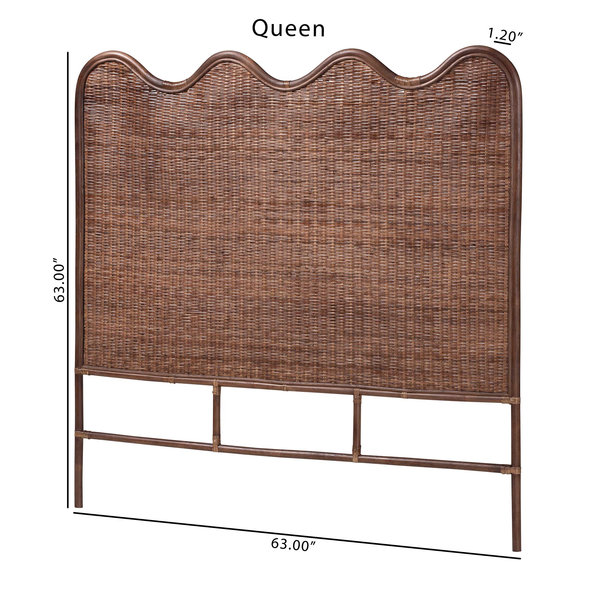 bali & pari Einya Natural Rattan Standalone Headboard - Handwoven Wicker Panel Headboard with Wavy Scalloped Top, King