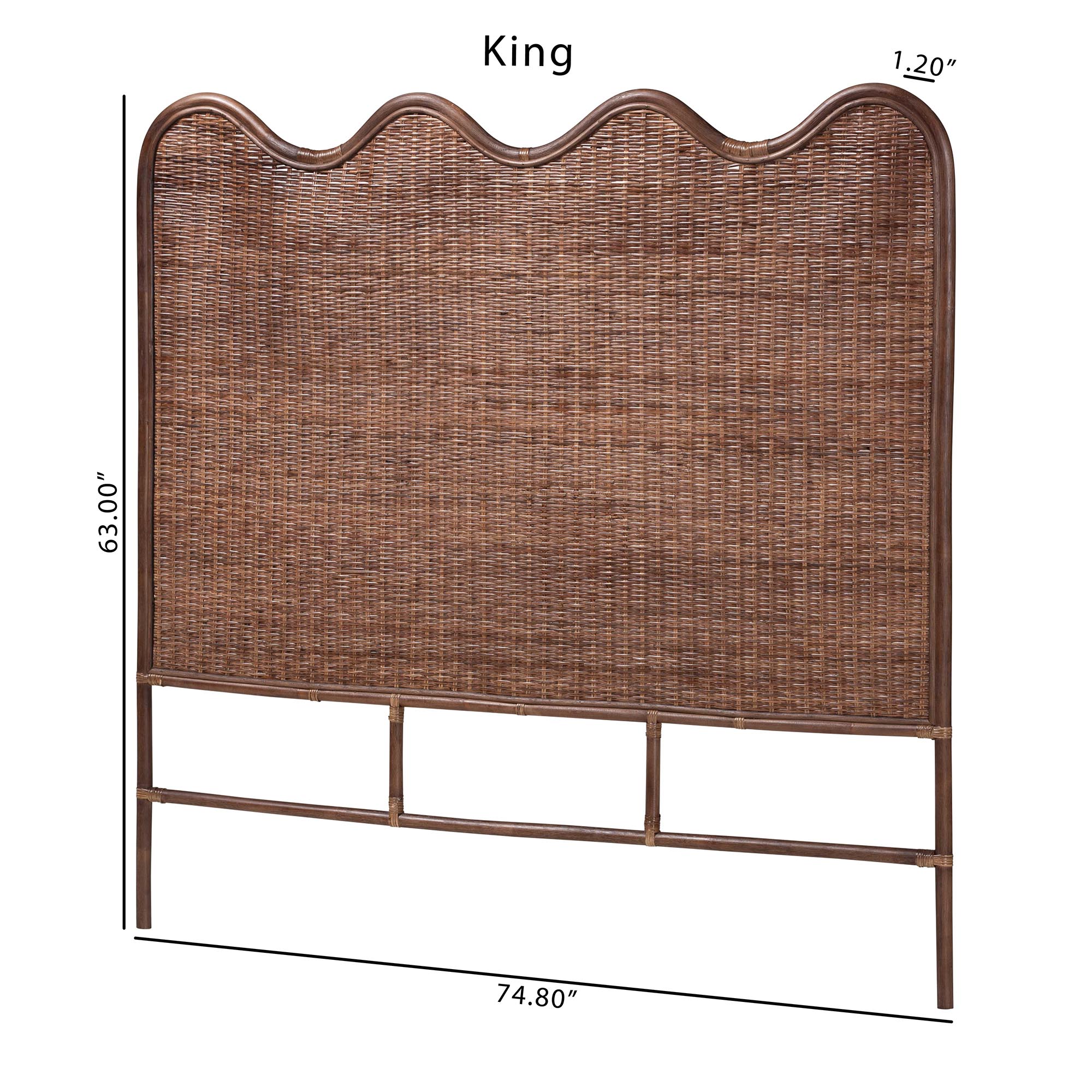 bali & pari Einya Natural Rattan Standalone Headboard - Handwoven Wicker Panel Headboard with Wavy Scalloped Top, King