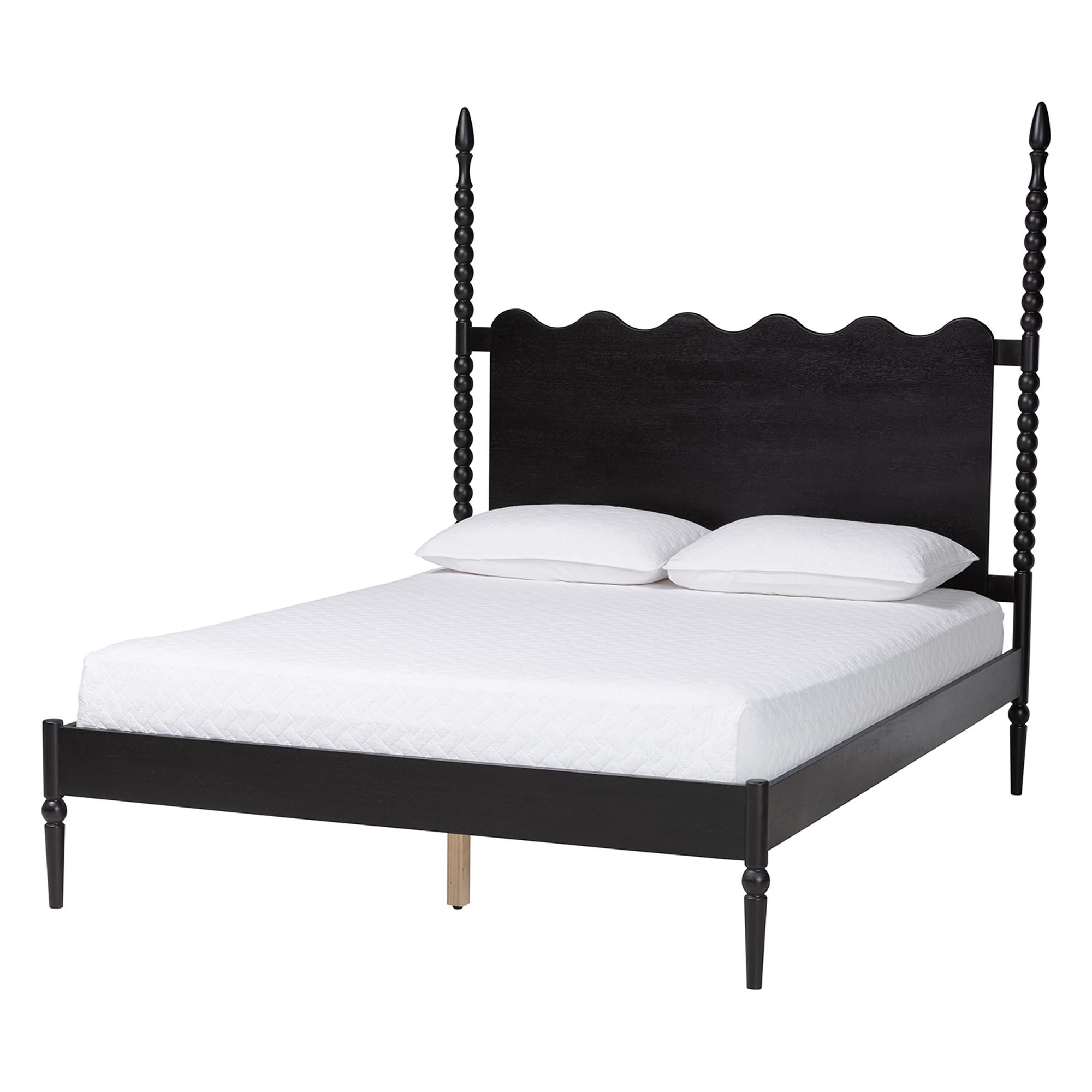 Baxton Studio Brantley Spindle 4-Piece Bedroom Set - Farmhouse Bed Frame with Matching Dresser and 1-Drawer Nightstands, Black, King