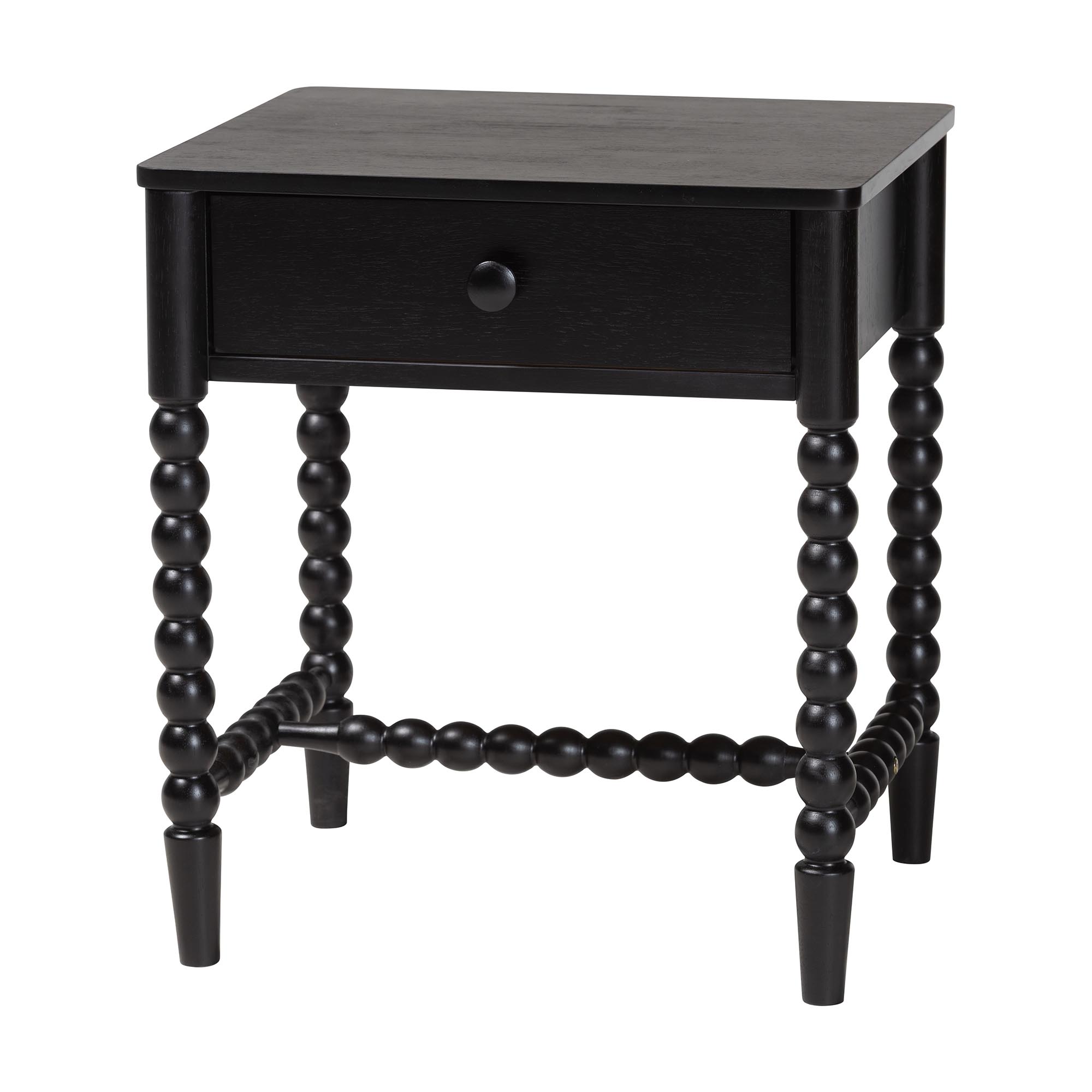 Baxton Studio Brantley Spindle 4-Piece Bedroom Set - Farmhouse Bed Frame with Matching Dresser and 1-Drawer Nightstands, Black, King