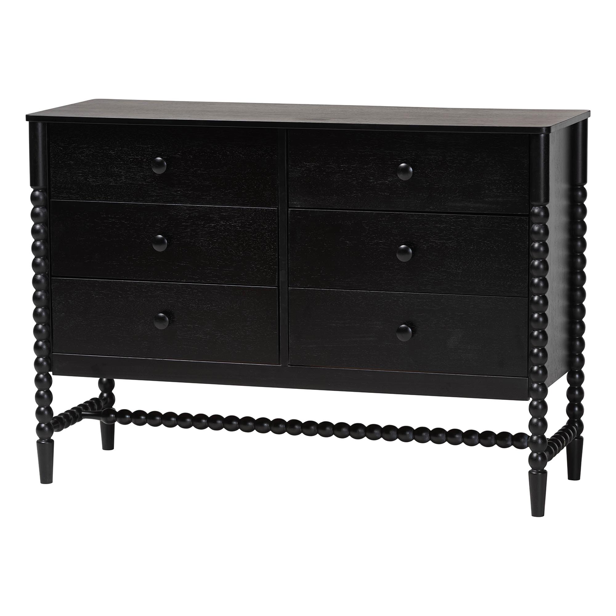 Baxton Studio Brantley Spindle 4-Piece Bedroom Set - Farmhouse Bed Frame with Matching Dresser and 1-Drawer Nightstands, Black, Queen