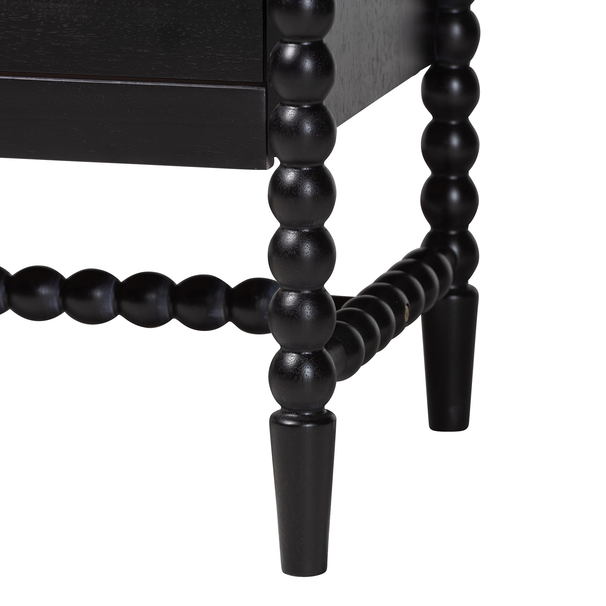 Baxton Studio Brantley Spindle 4-Piece Bedroom Set - Farmhouse Bed Frame with Matching Dresser and 1-Drawer Nightstands, Black, Queen