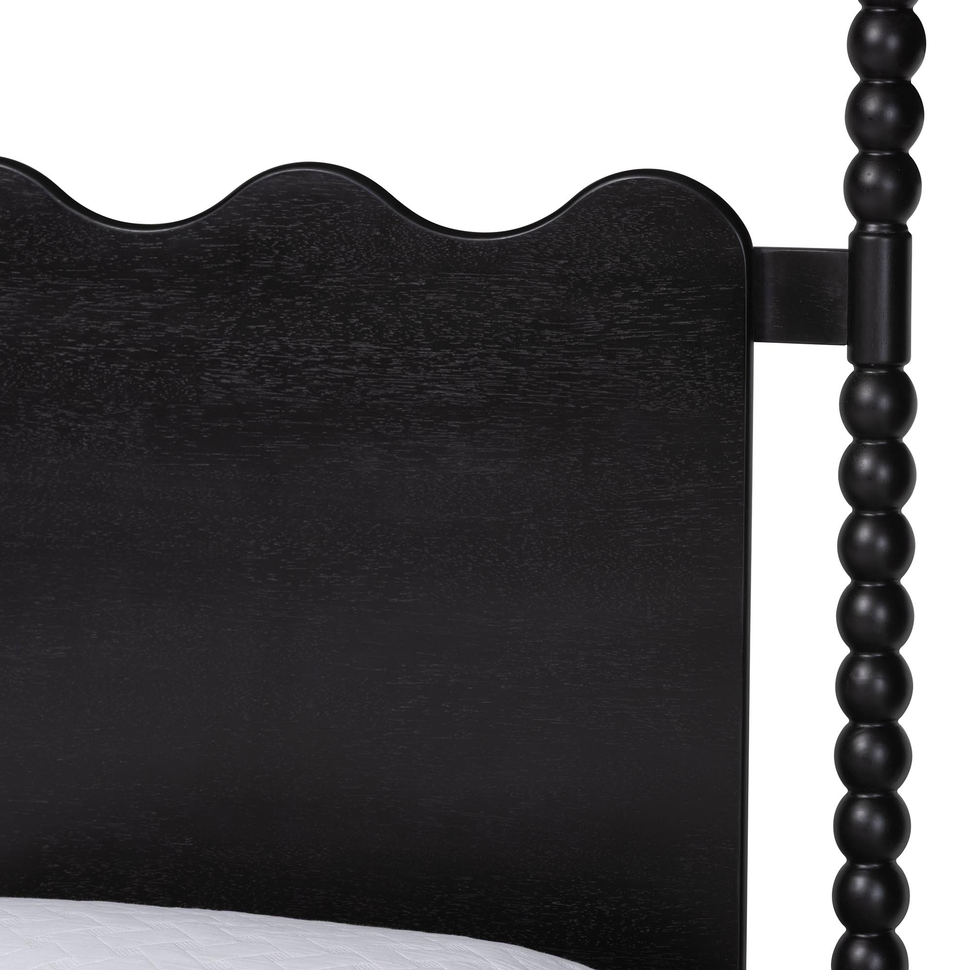 Baxton Studio Brantley Spindle 4-Piece Bedroom Set - Farmhouse Bed Frame with Matching Dresser and 1-Drawer Nightstands, Black, Queen