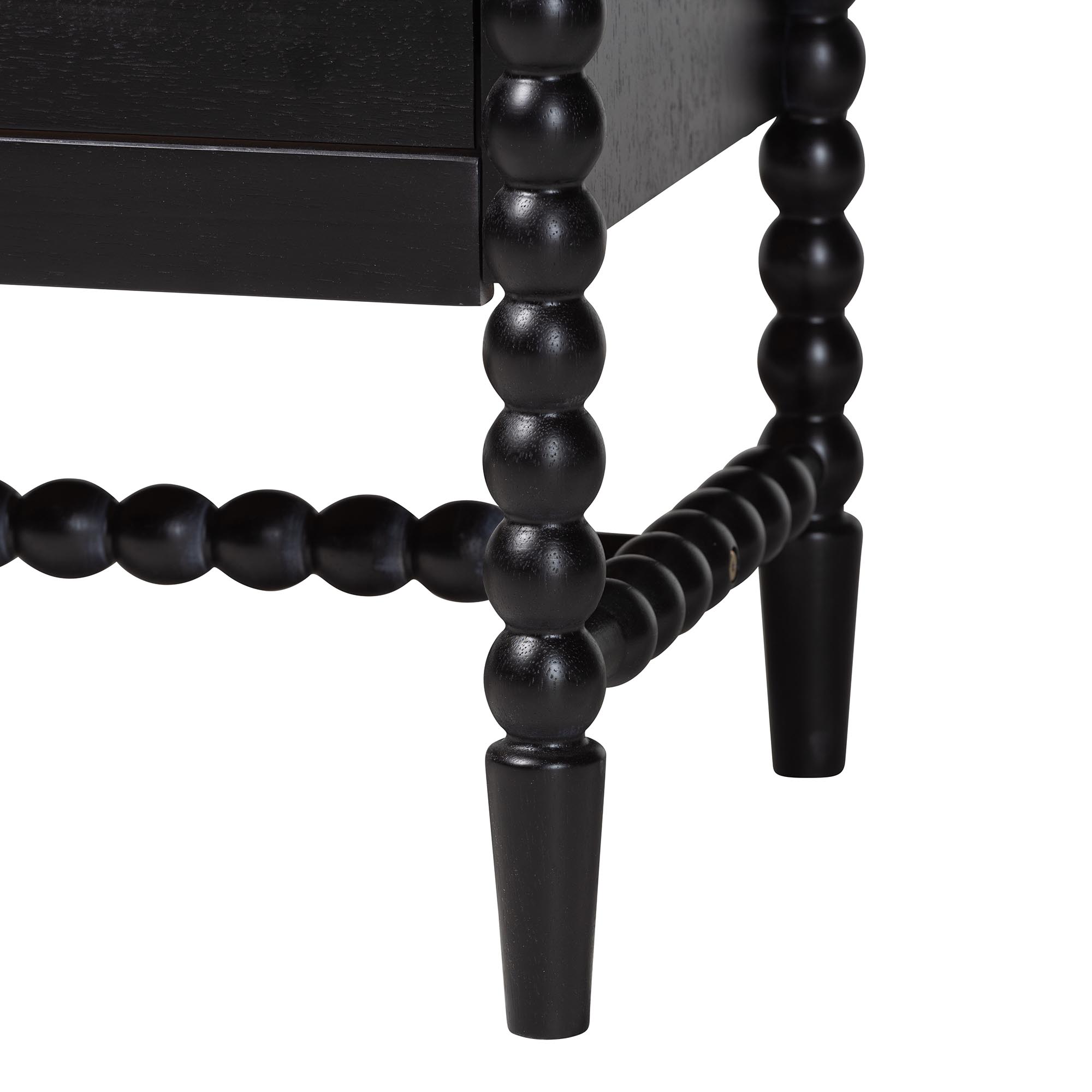 Baxton Studio Brantley Spindle 4-Piece Bedroom Set - Farmhouse Bed Frame with Matching Dresser, Chest, and 1-Drawer Nightstand, Black, Queen