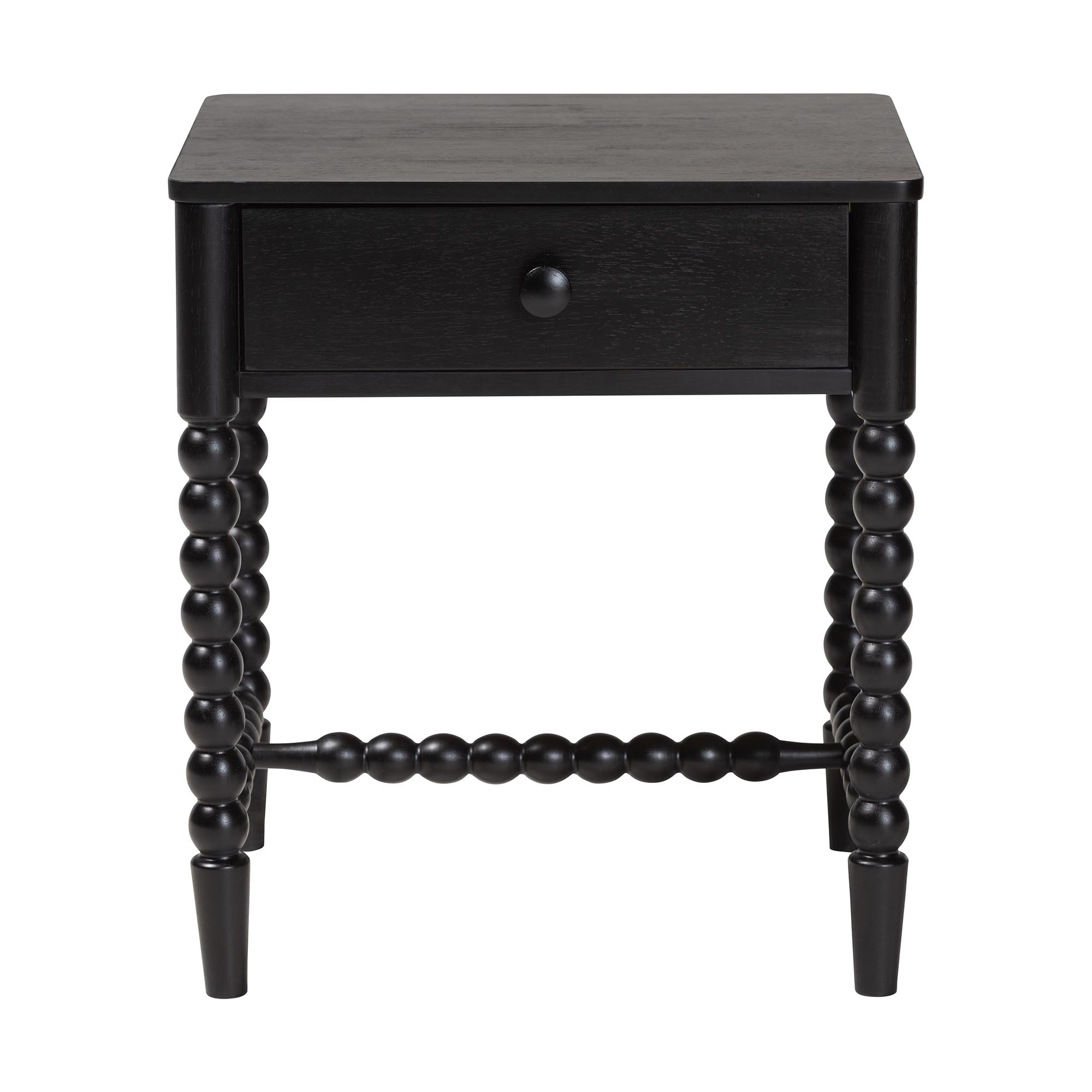 Baxton Studio Brantley Spindle Nightstand - 1-Drawer Bedside Table with Beaded Frame and Open Base for Bedroom, Black