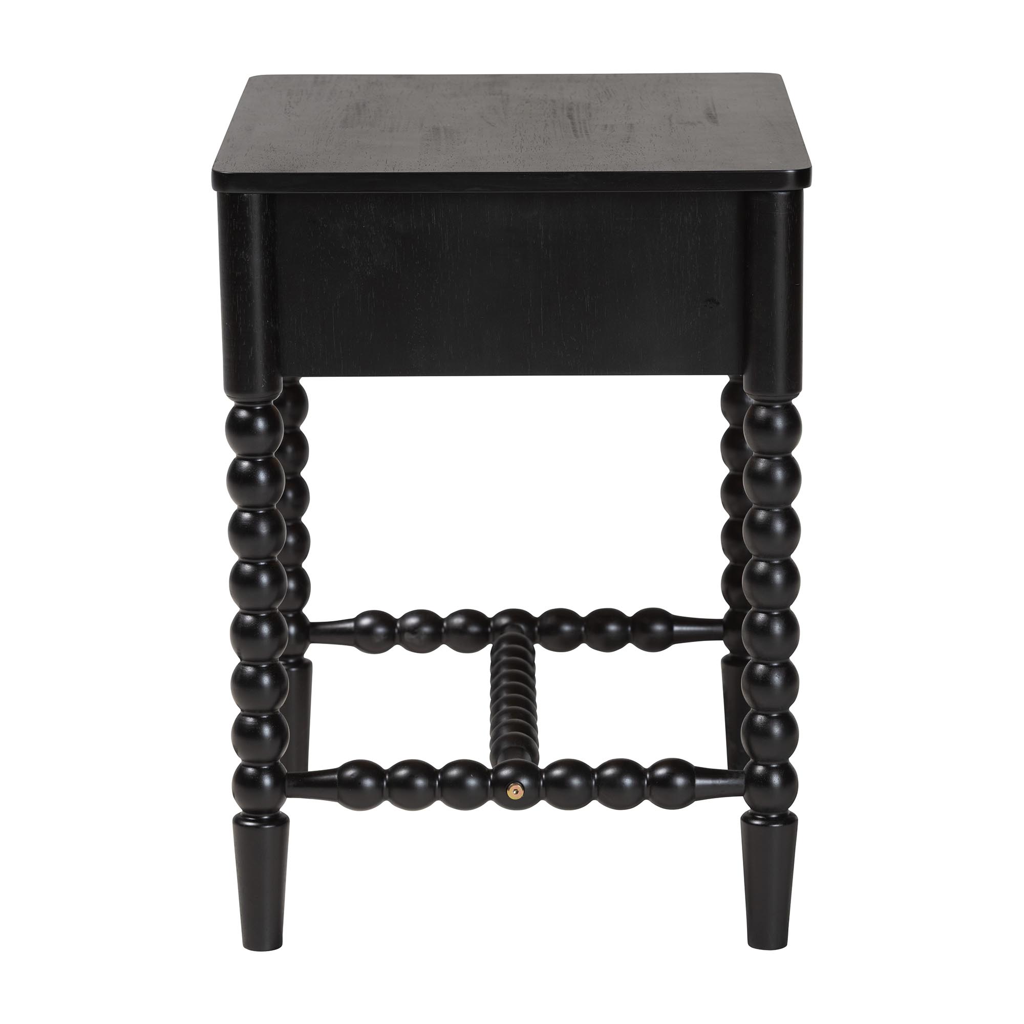 Baxton Studio Brantley Spindle Nightstand - 1-Drawer Bedside Table with Beaded Frame and Open Base for Bedroom, Black