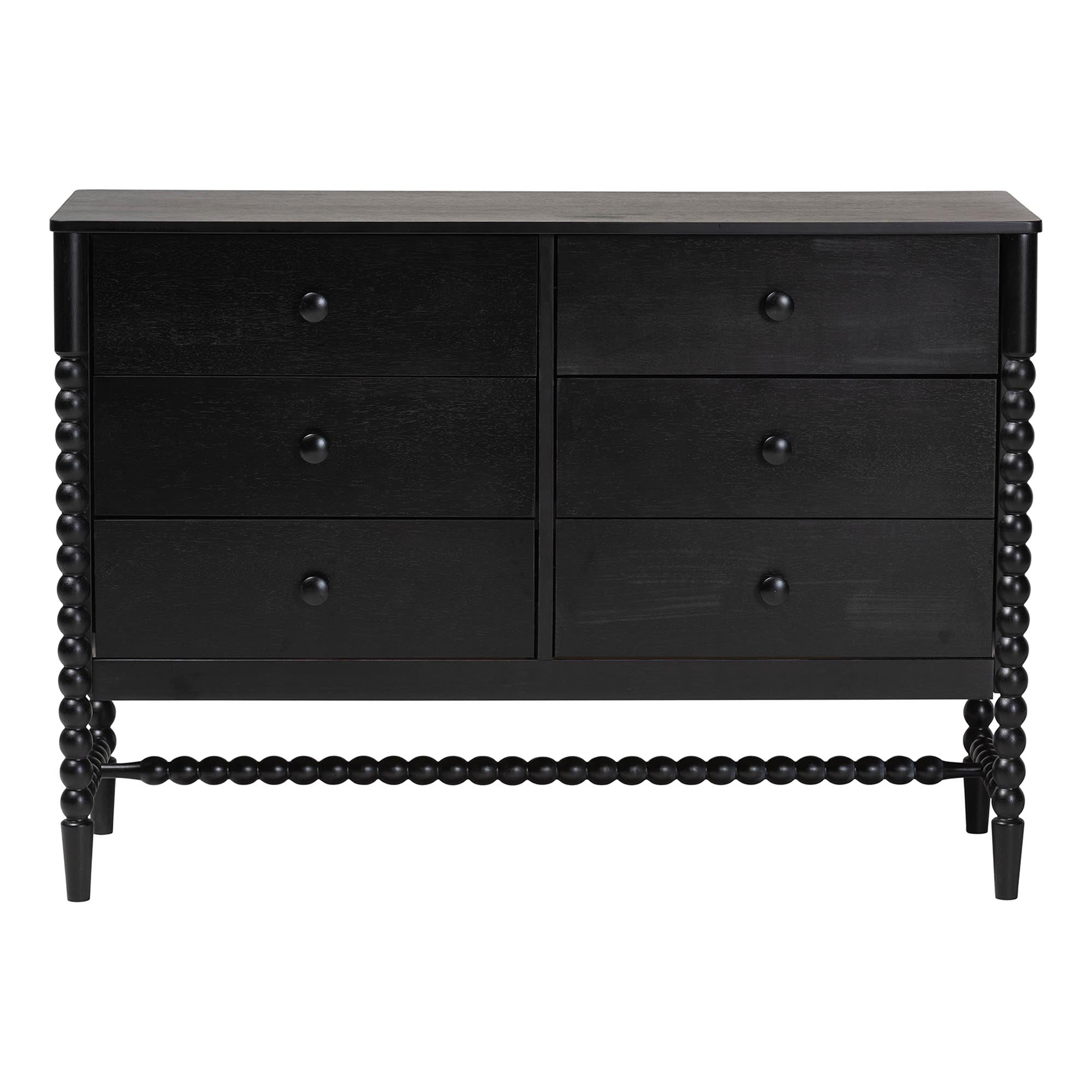 Baxton Studio Brantley Spindle Dresser - 6-Drawer Horizontal Storage Cabinet with Beaded Frame and Elevated Base for Bedroom, Black