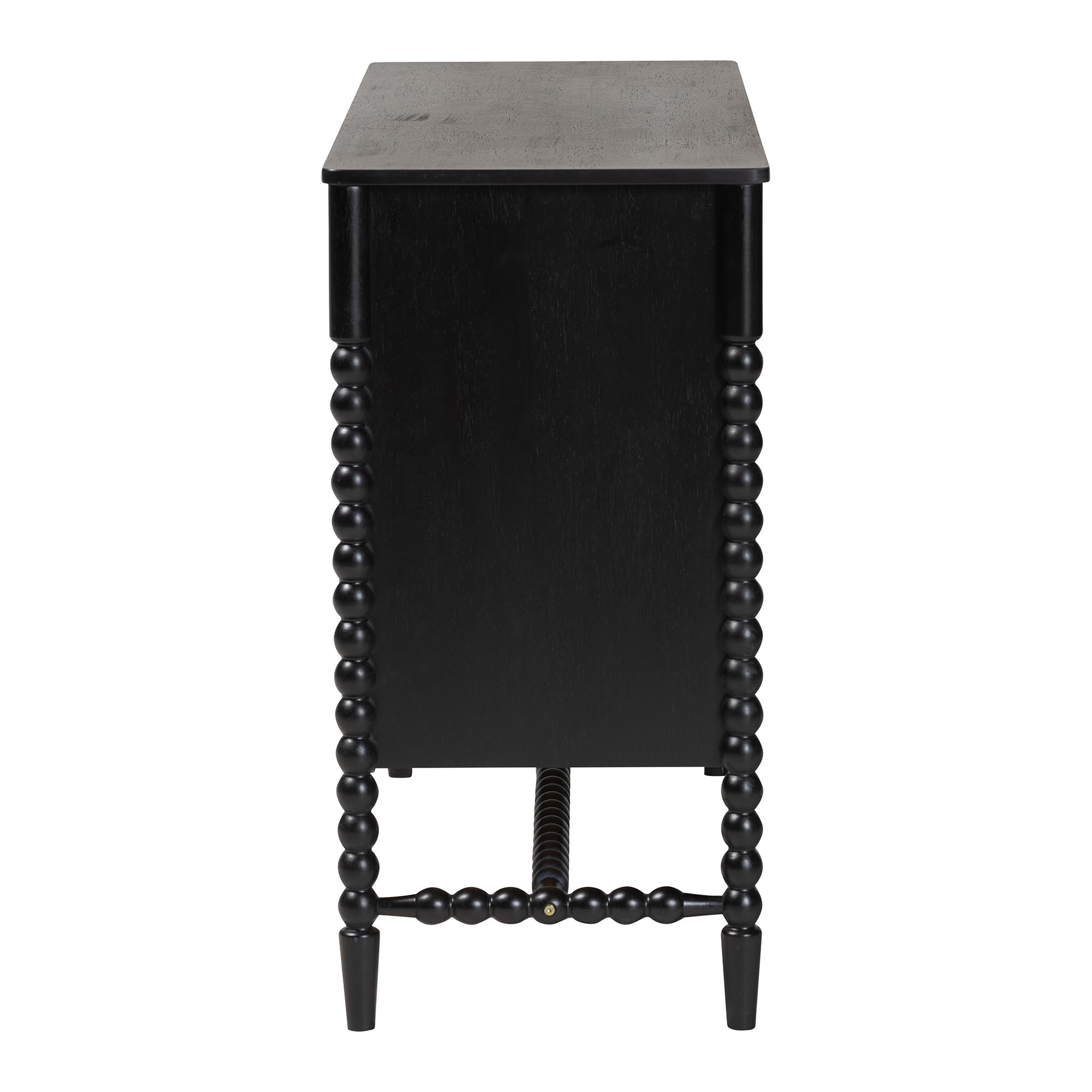 Baxton Studio Brantley Spindle Dresser - 6-Drawer Horizontal Storage Cabinet with Beaded Frame and Elevated Base for Bedroom, Black
